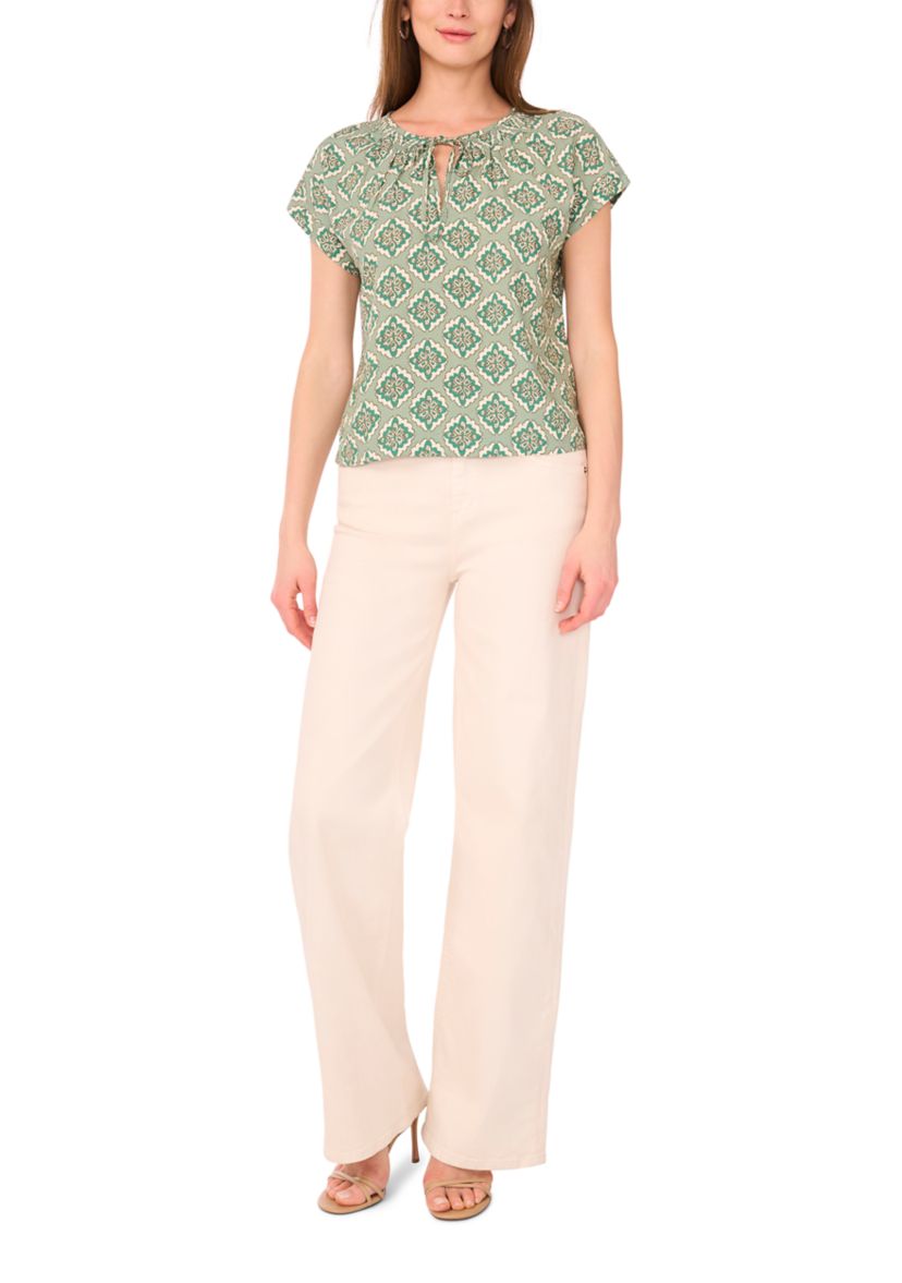 Petite Printed Peasant Blouse