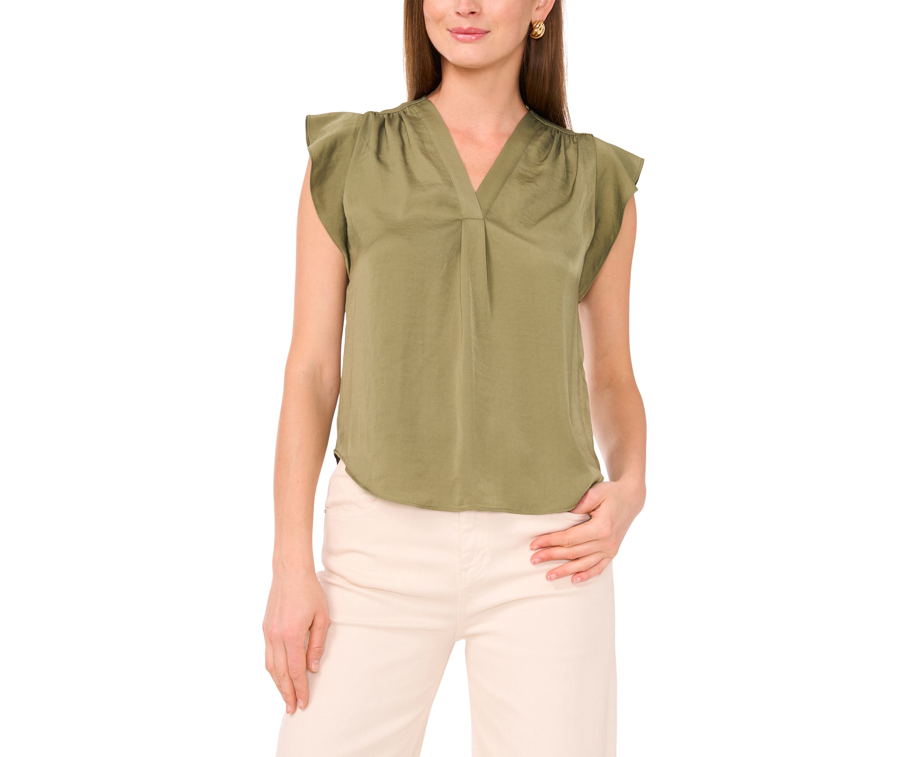Petite Flutter Sleeve Printed Blouse