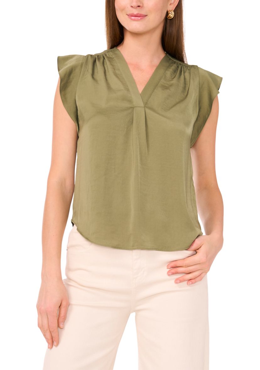 Petite Flutter Sleeve Printed Blouse