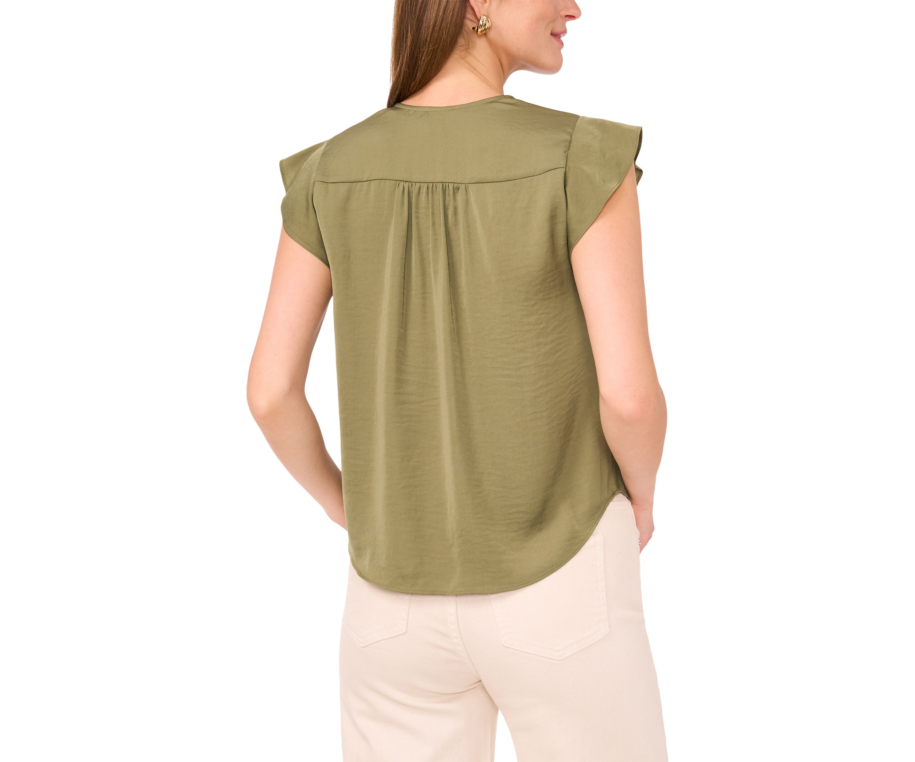 Petite Flutter Sleeve Printed Blouse