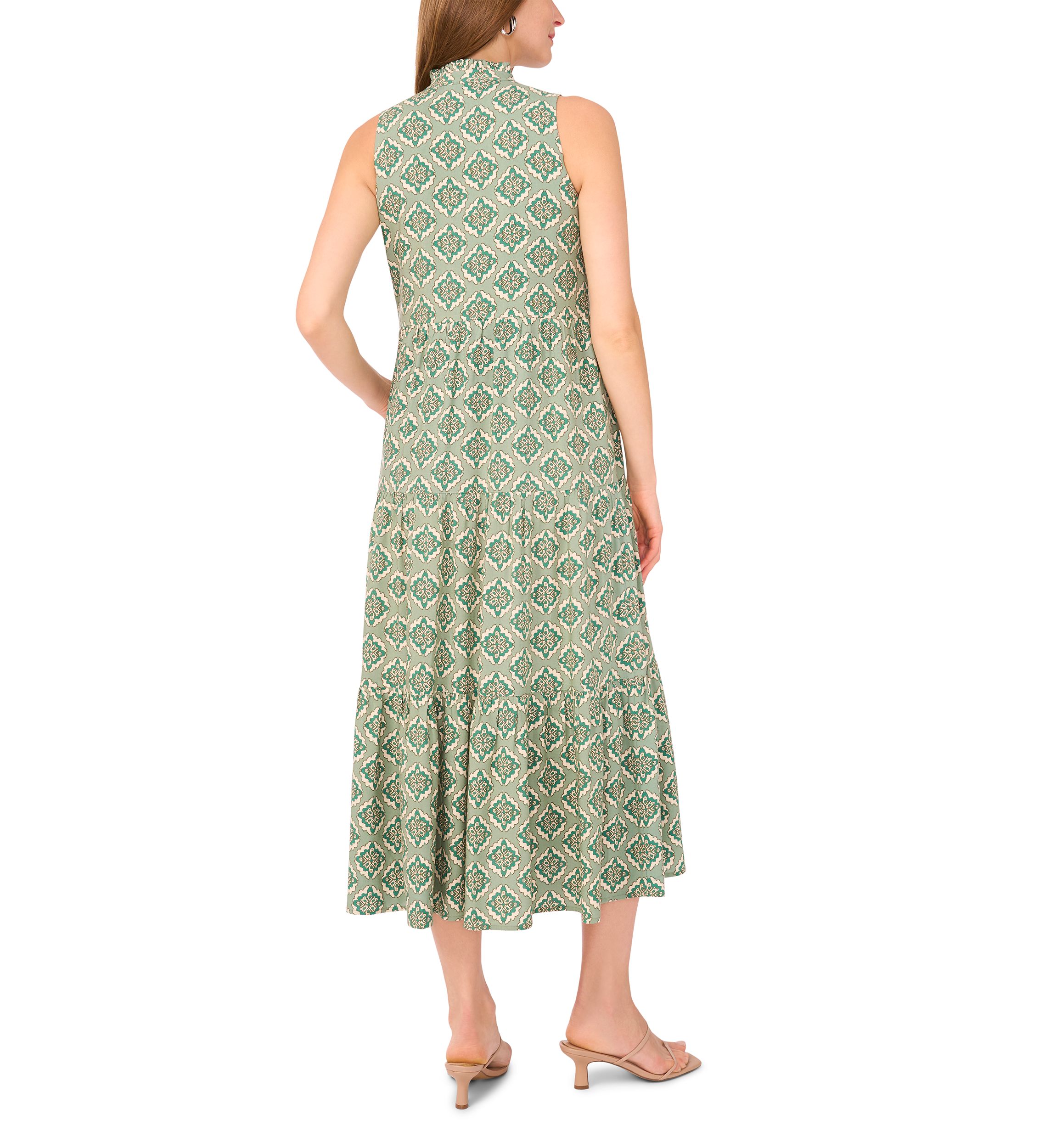 Petite Sleeveless Printed Split Neck Dress