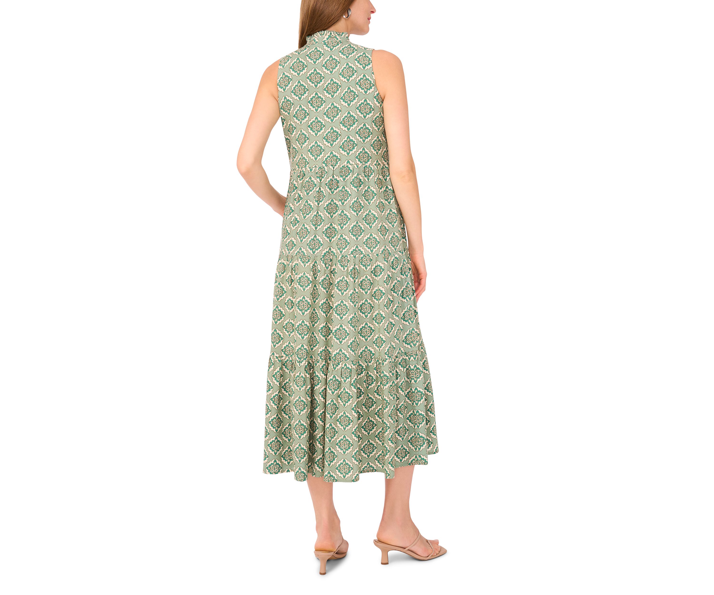 Petite Sleeveless Printed Split Neck Dress