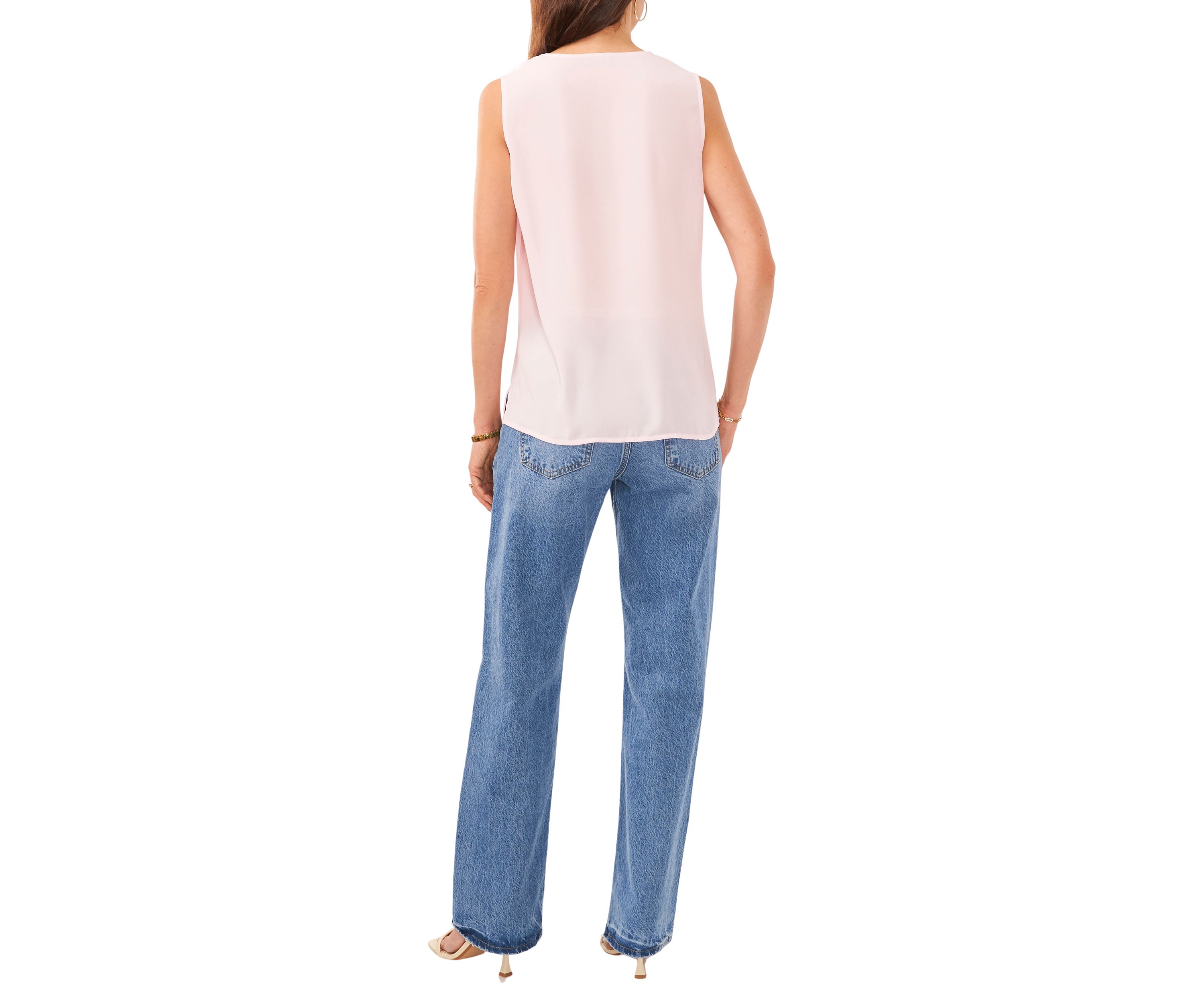 Petite Sleeveless Ruffle V-Neck Blouse