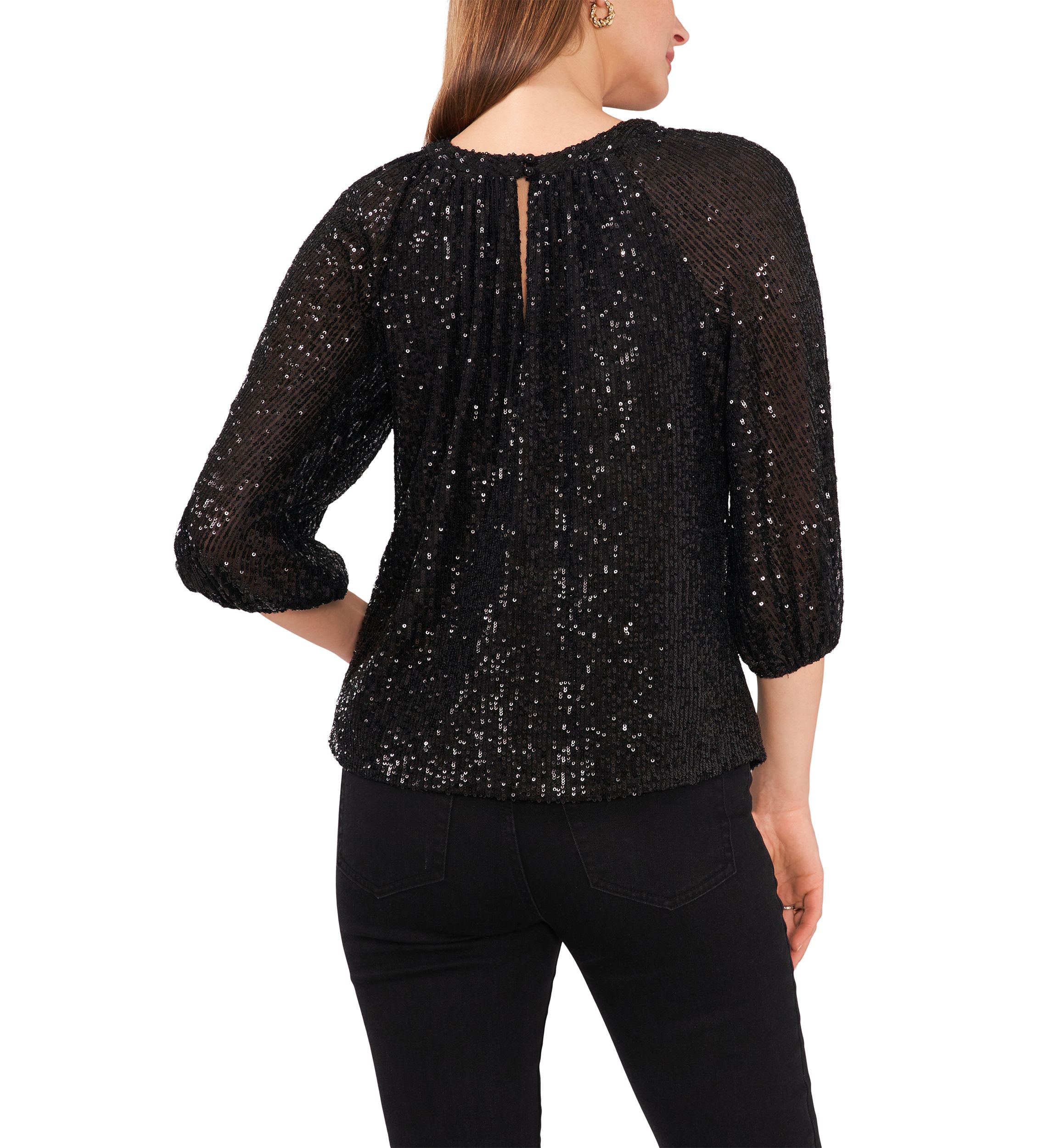 Petite Raglan Sleeve Keyhole Sequin Blouse