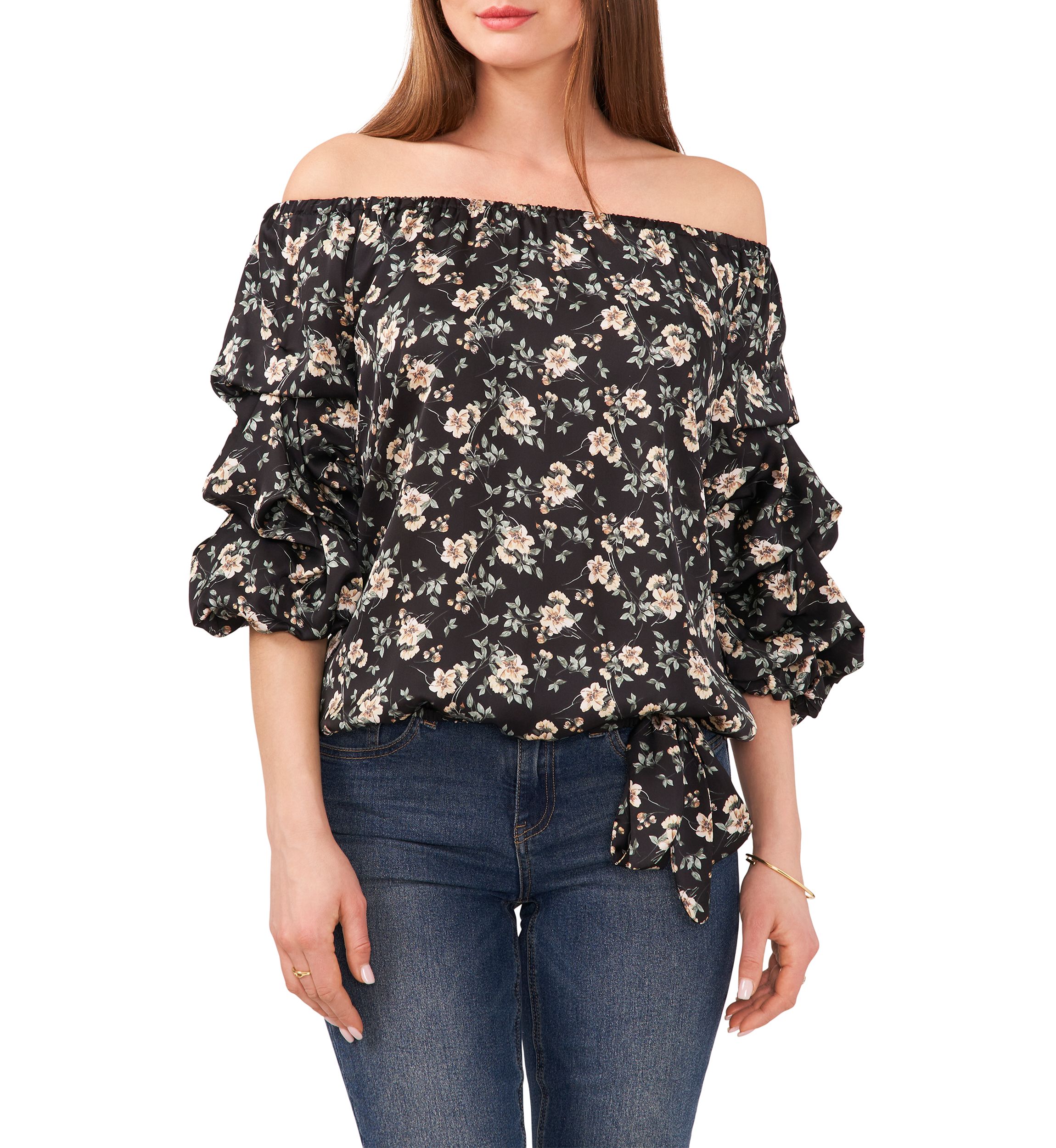 Petite Off the Shoulder Floral Printed Top