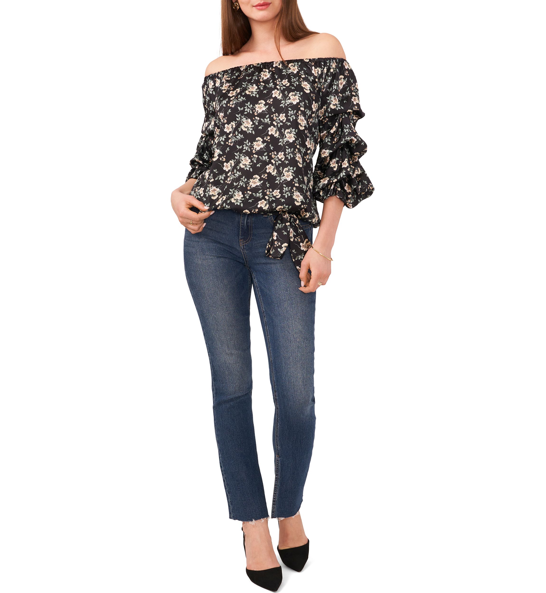 Petite Off the Shoulder Floral Printed Top