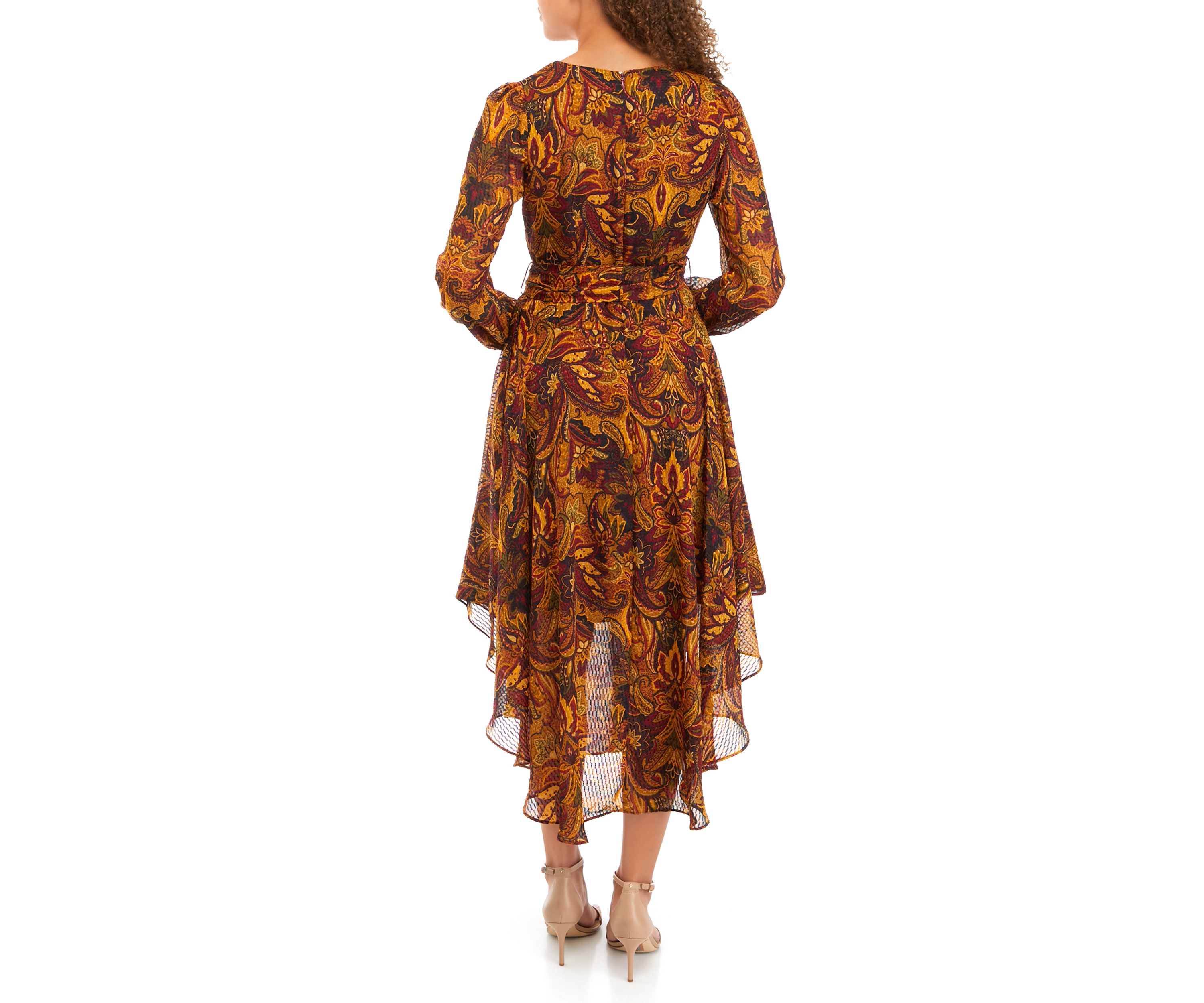 Petite Long Sleeve V-Neck Maxi Dress with Asymmetrical Hem