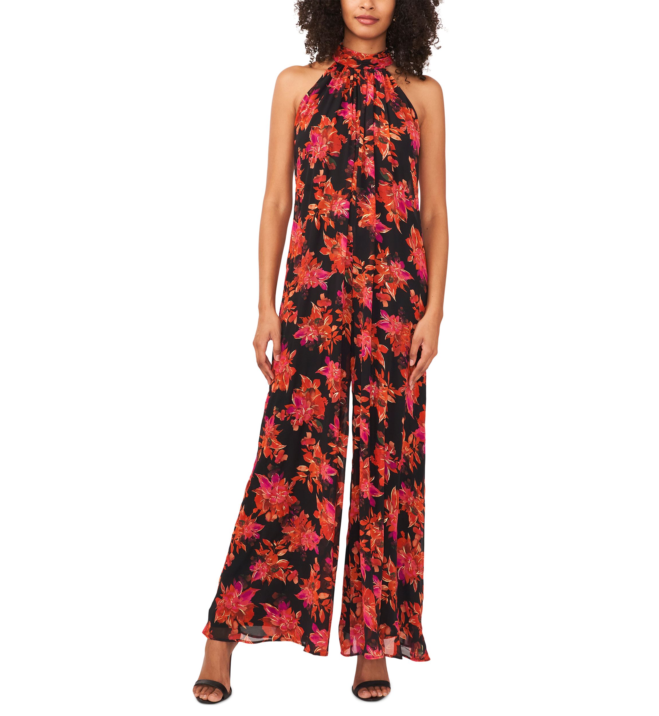 Petite Sleeveless Floral Halter Jumpsuit 