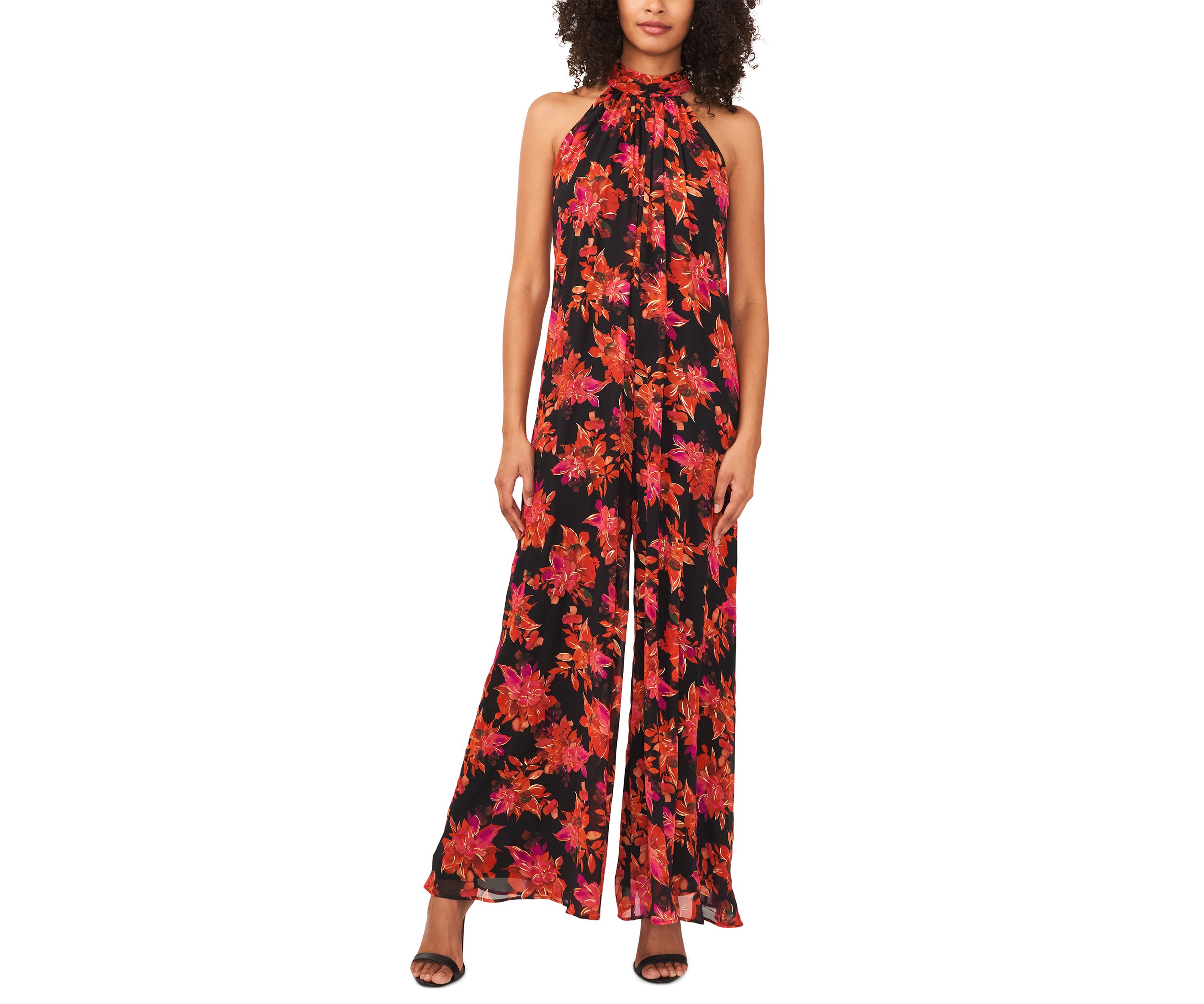 Petite Sleeveless Floral Halter Jumpsuit 