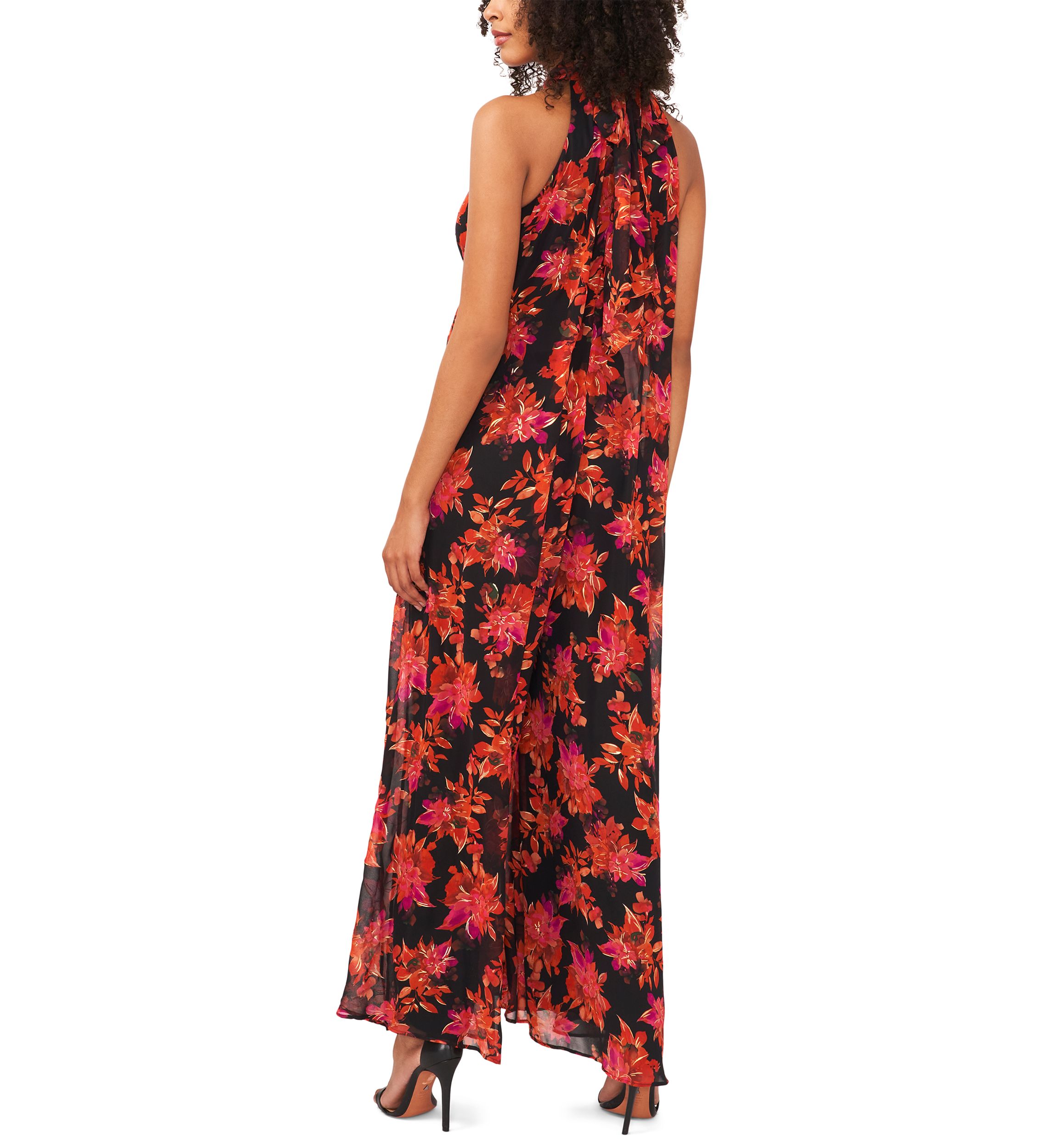Petite Sleeveless Floral Halter Jumpsuit 