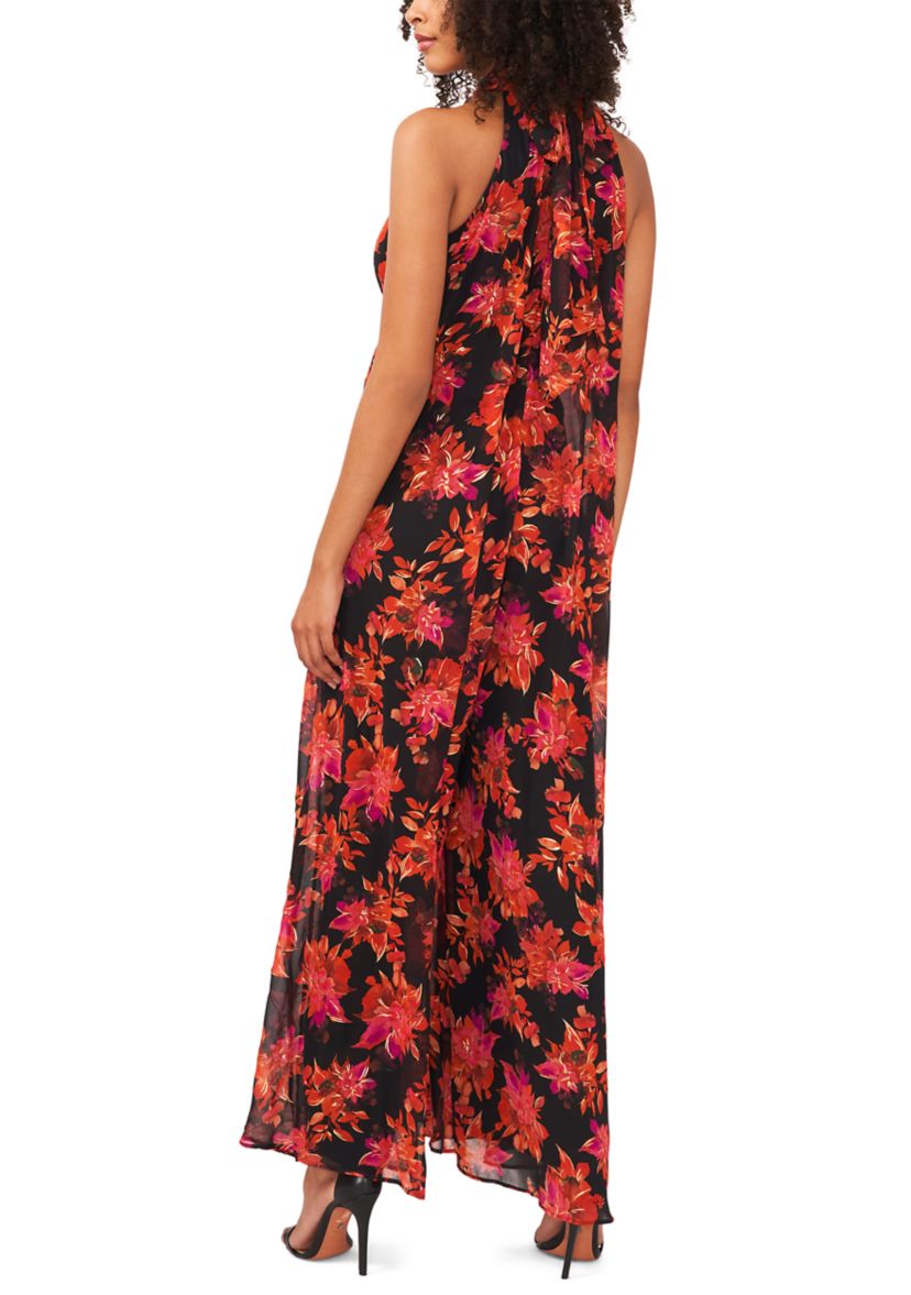 Petite Sleeveless Floral Halter Jumpsuit 
