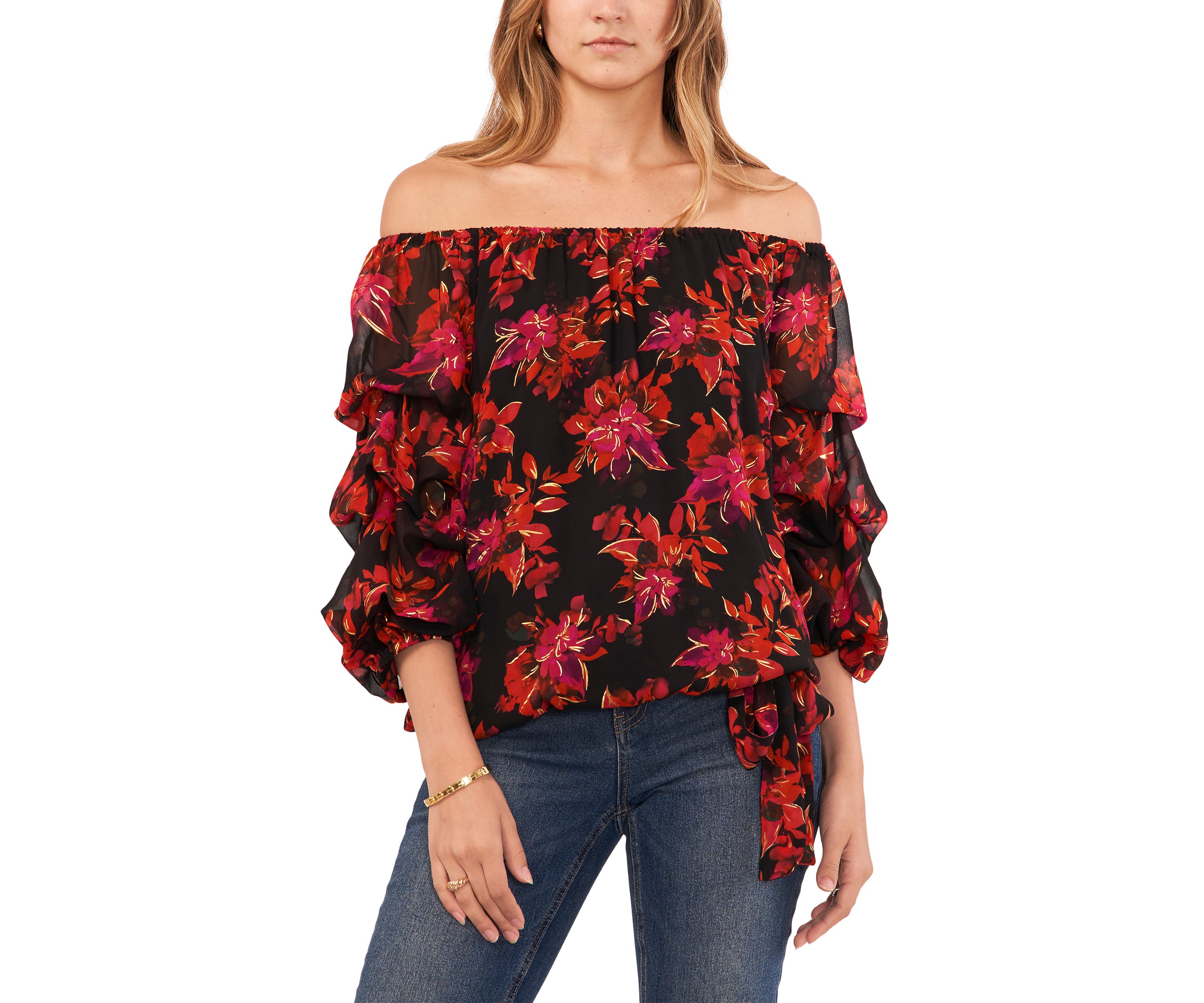 Petite Cha Cha Sleeve Floral Off the Shoulder Top 