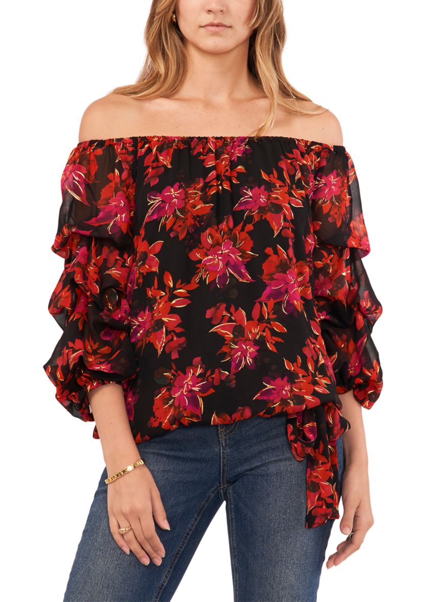 Petite Cha Cha Sleeve Floral Off the Shoulder Top 