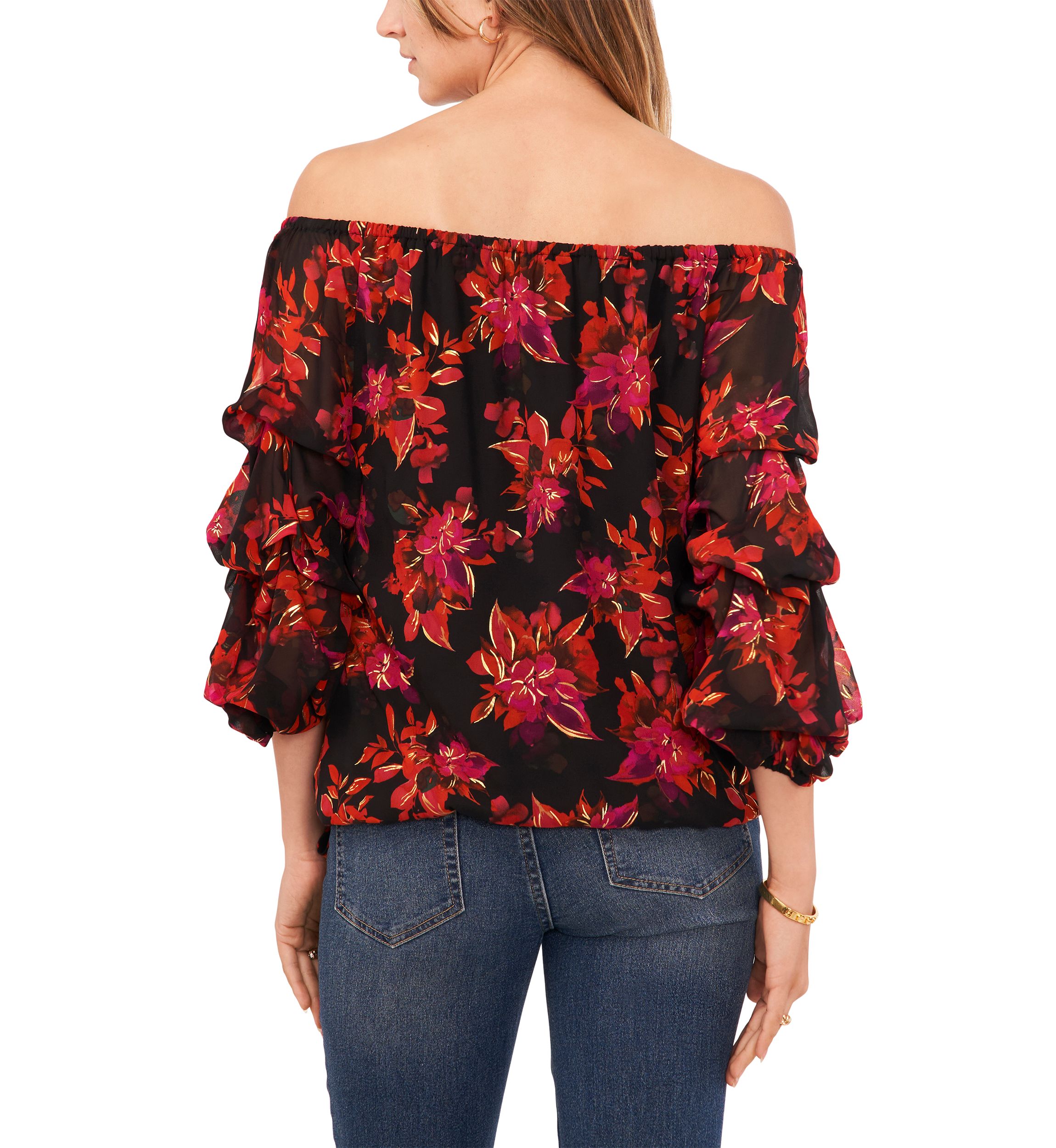 Petite Cha Cha Sleeve Floral Off the Shoulder Top 