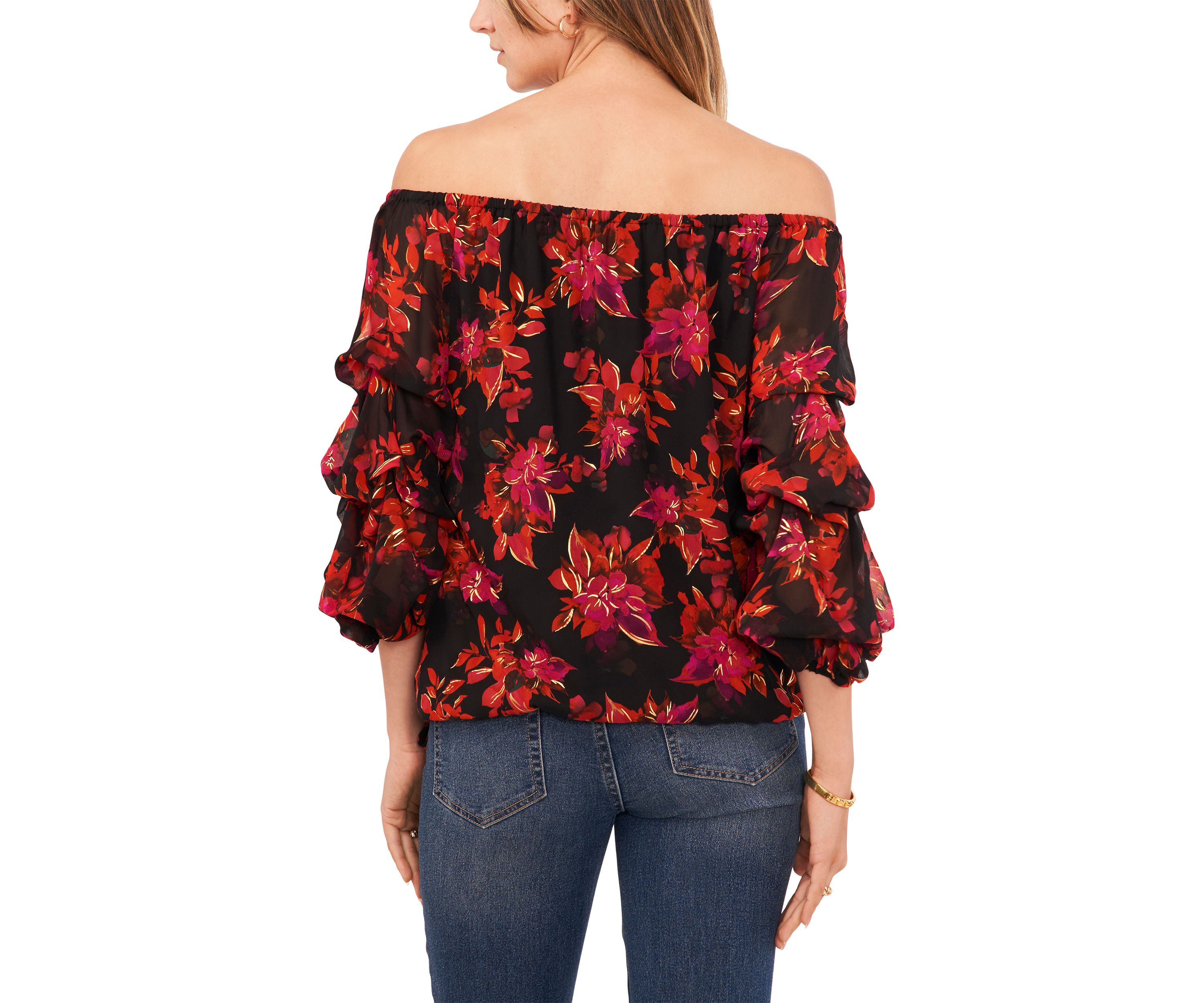 Petite Cha Cha Sleeve Floral Off the Shoulder Top 
