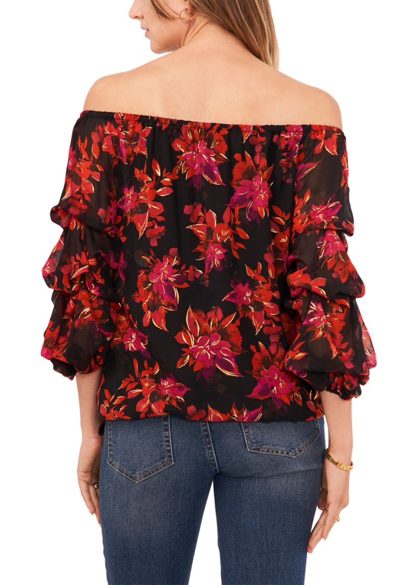 Petite Cha Cha Sleeve Floral Off the Shoulder Top 