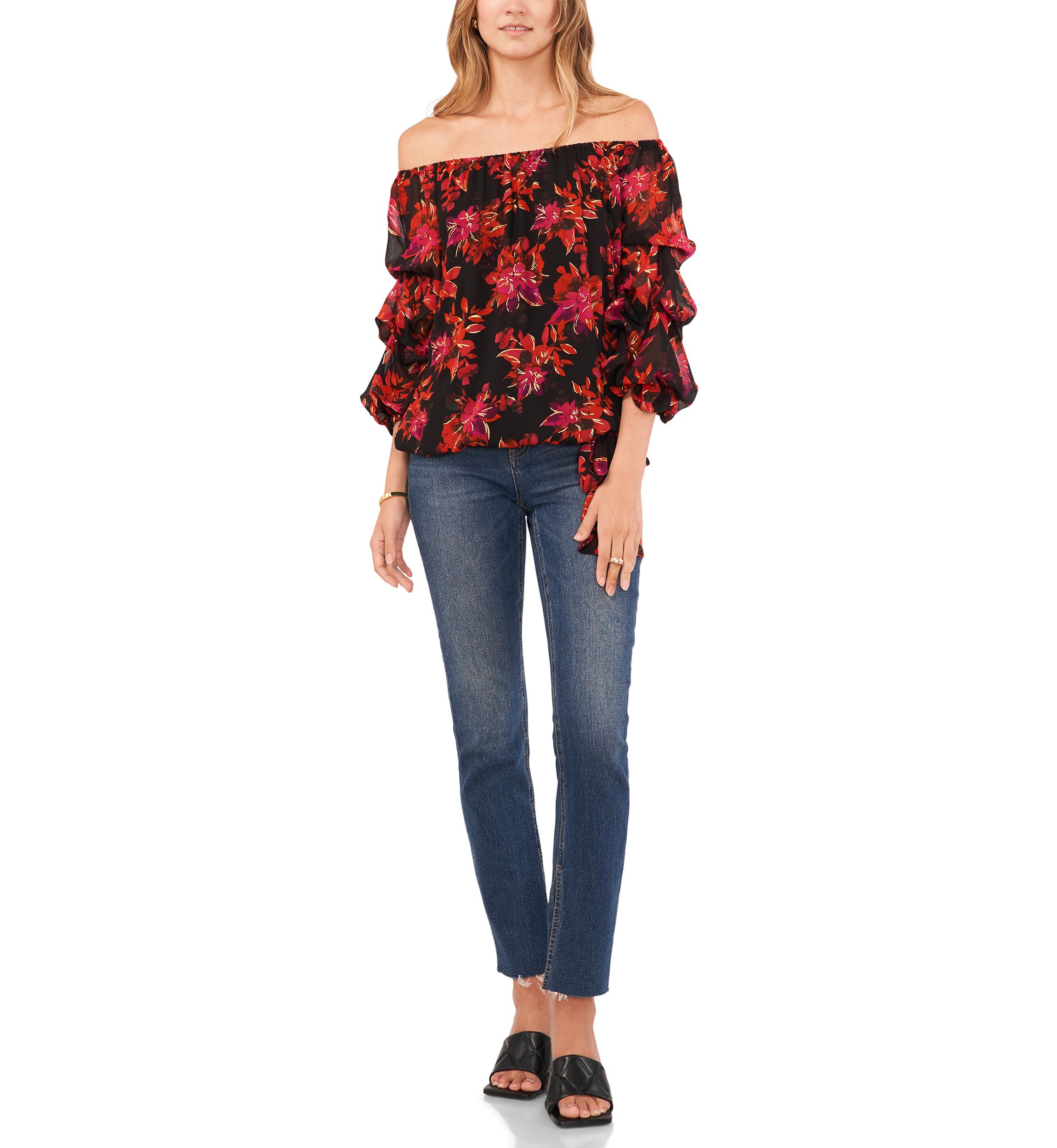 Petite Cha Cha Sleeve Floral Off the Shoulder Top 