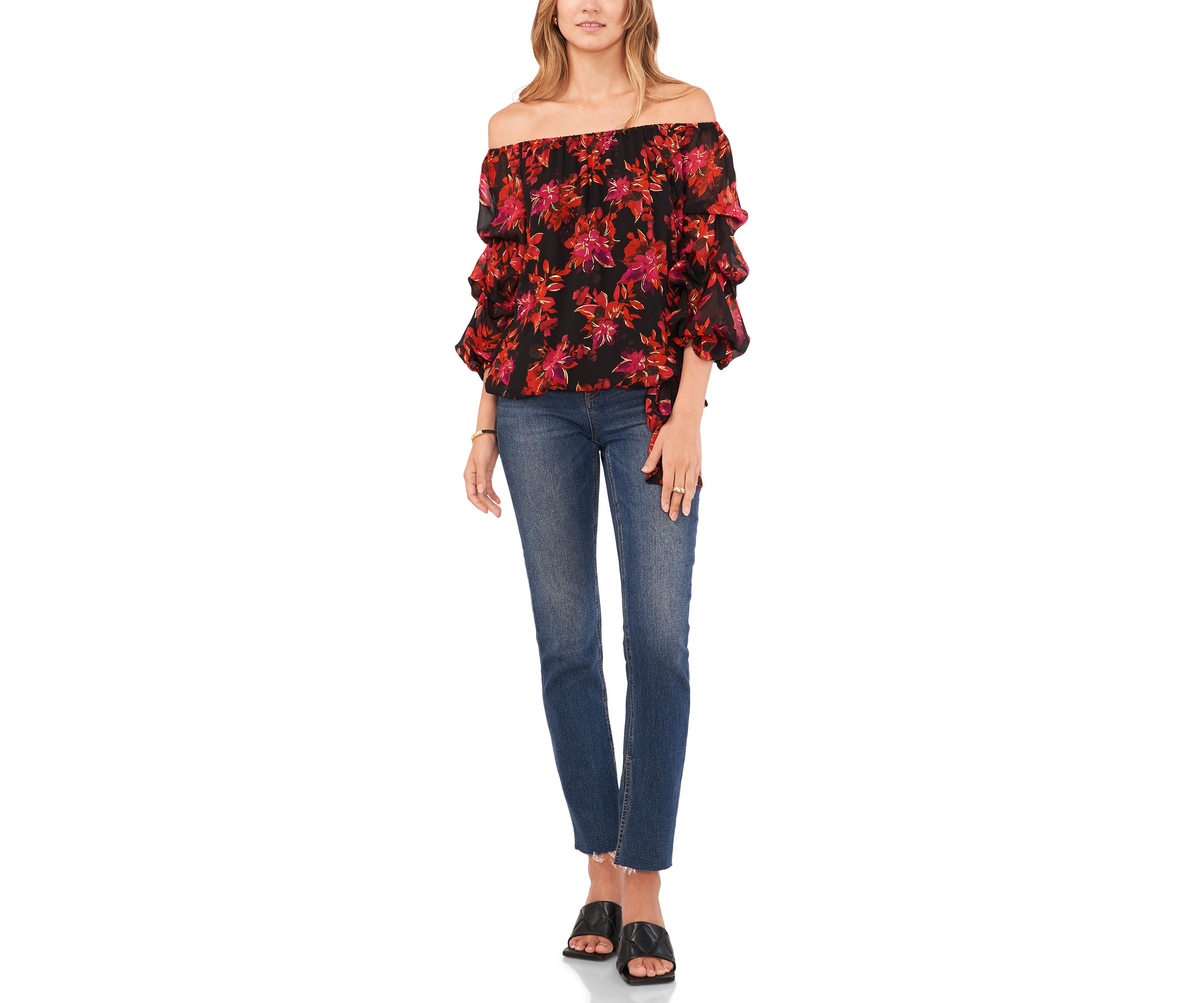 Petite Cha Cha Sleeve Floral Off the Shoulder Top 