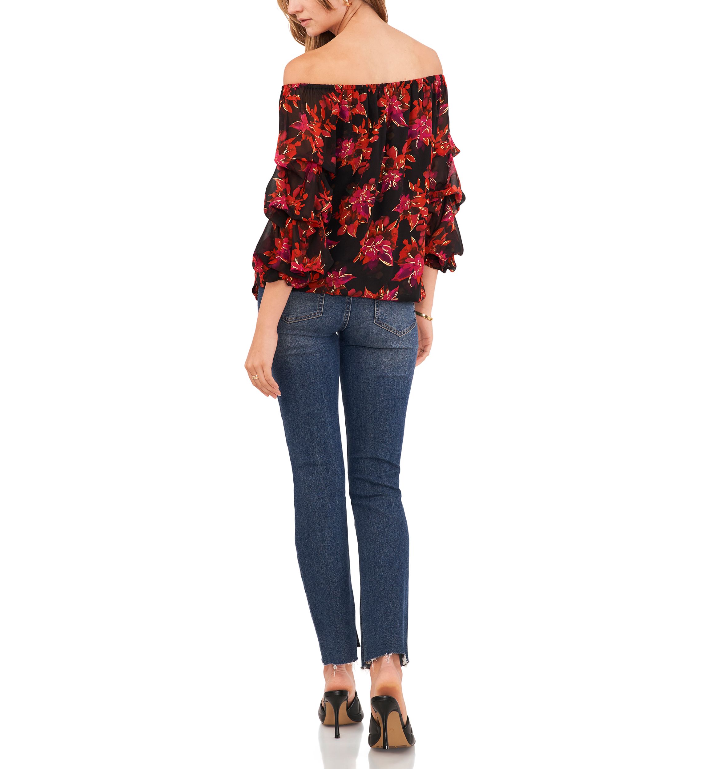 Petite Cha Cha Sleeve Floral Off the Shoulder Top 