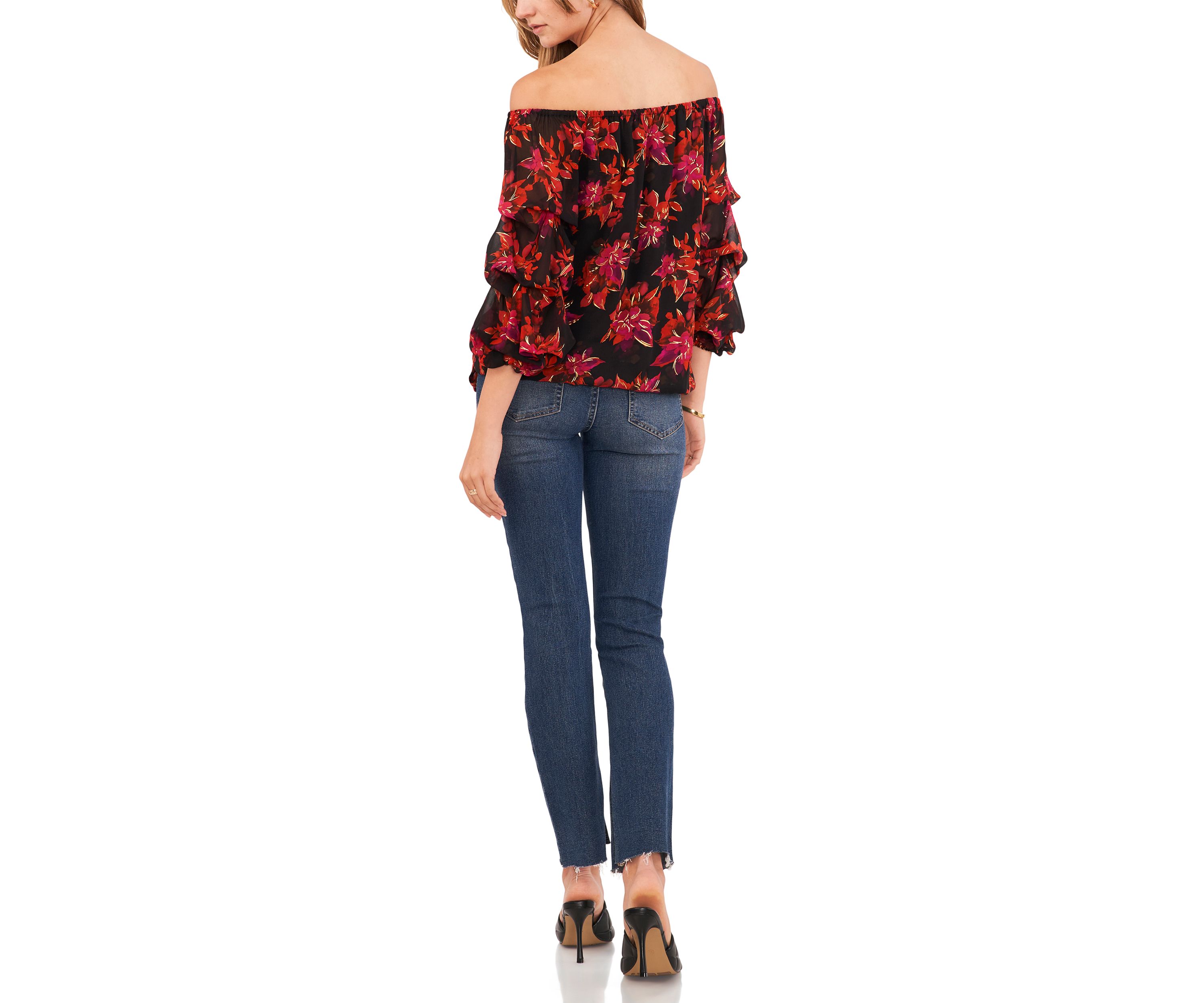 Petite Cha Cha Sleeve Floral Off the Shoulder Top 