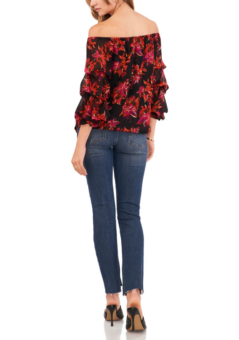 Petite Cha Cha Sleeve Floral Off the Shoulder Top 