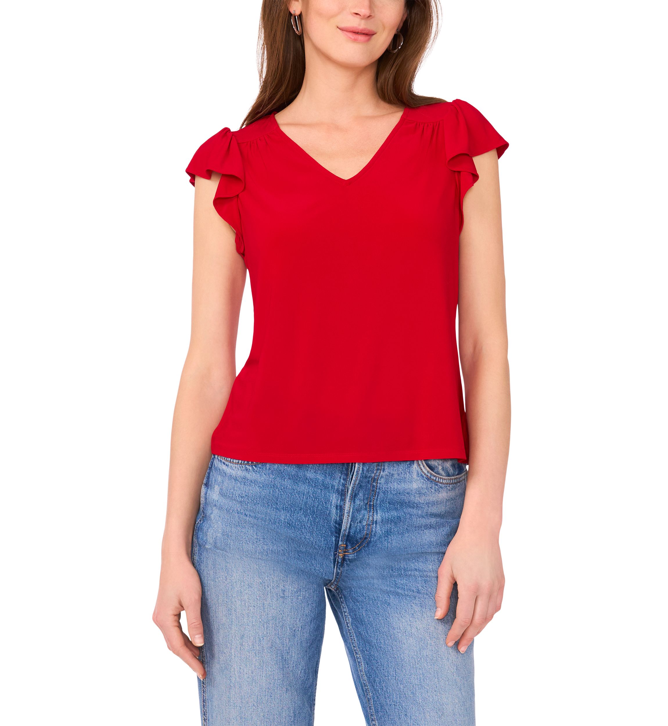Petite Flutter Sleeve V-Neck Top