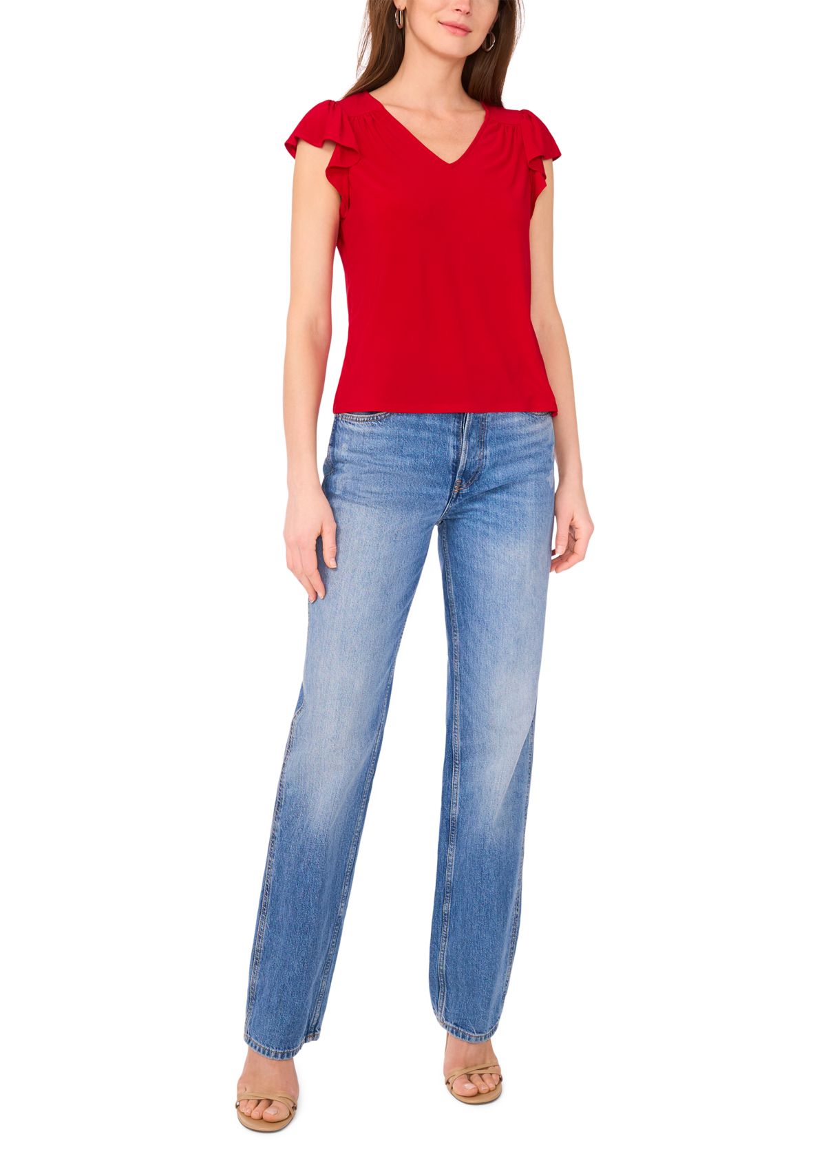 Petite Flutter Sleeve V-Neck Top