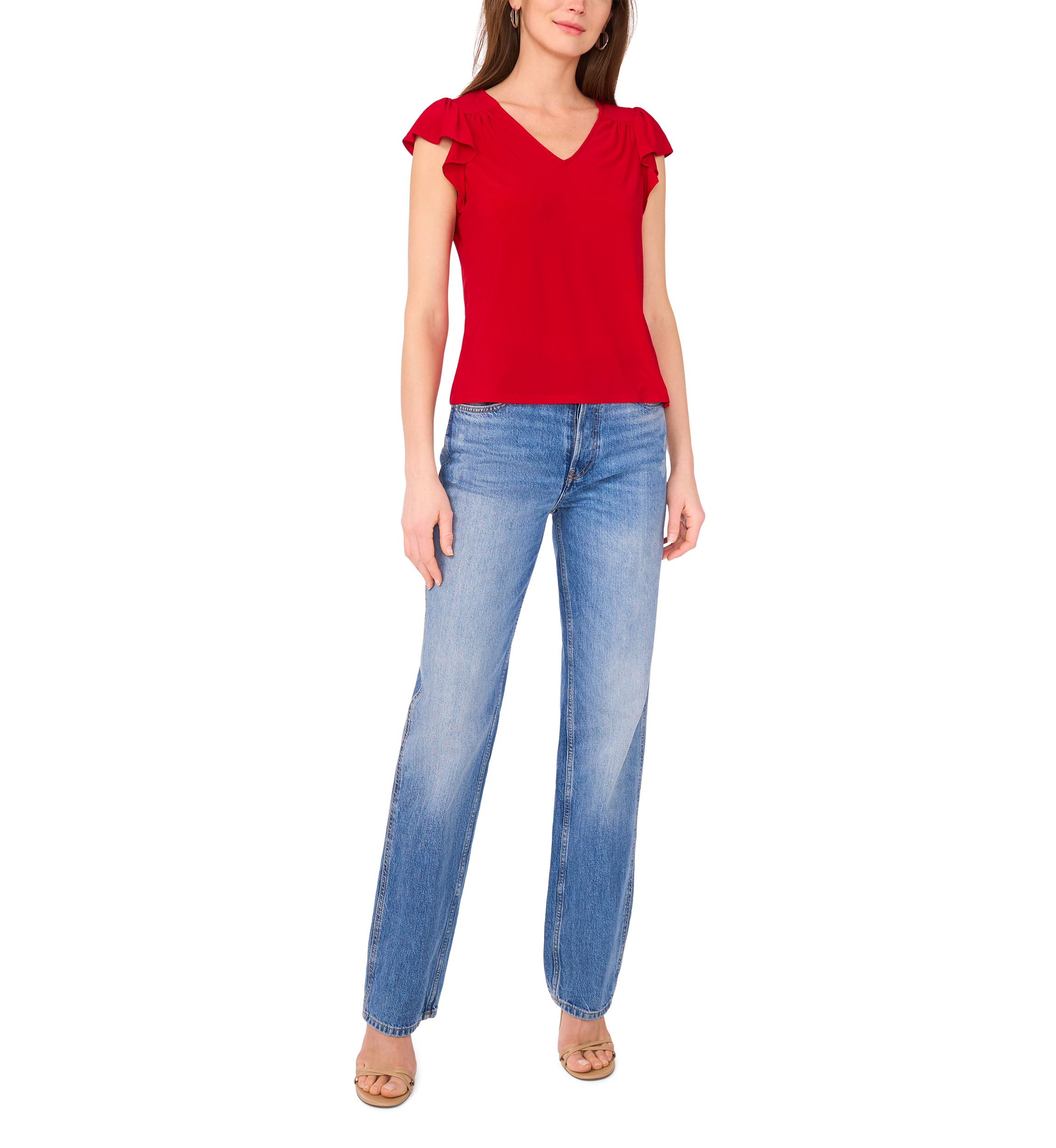 Petite Flutter Sleeve V-Neck Top