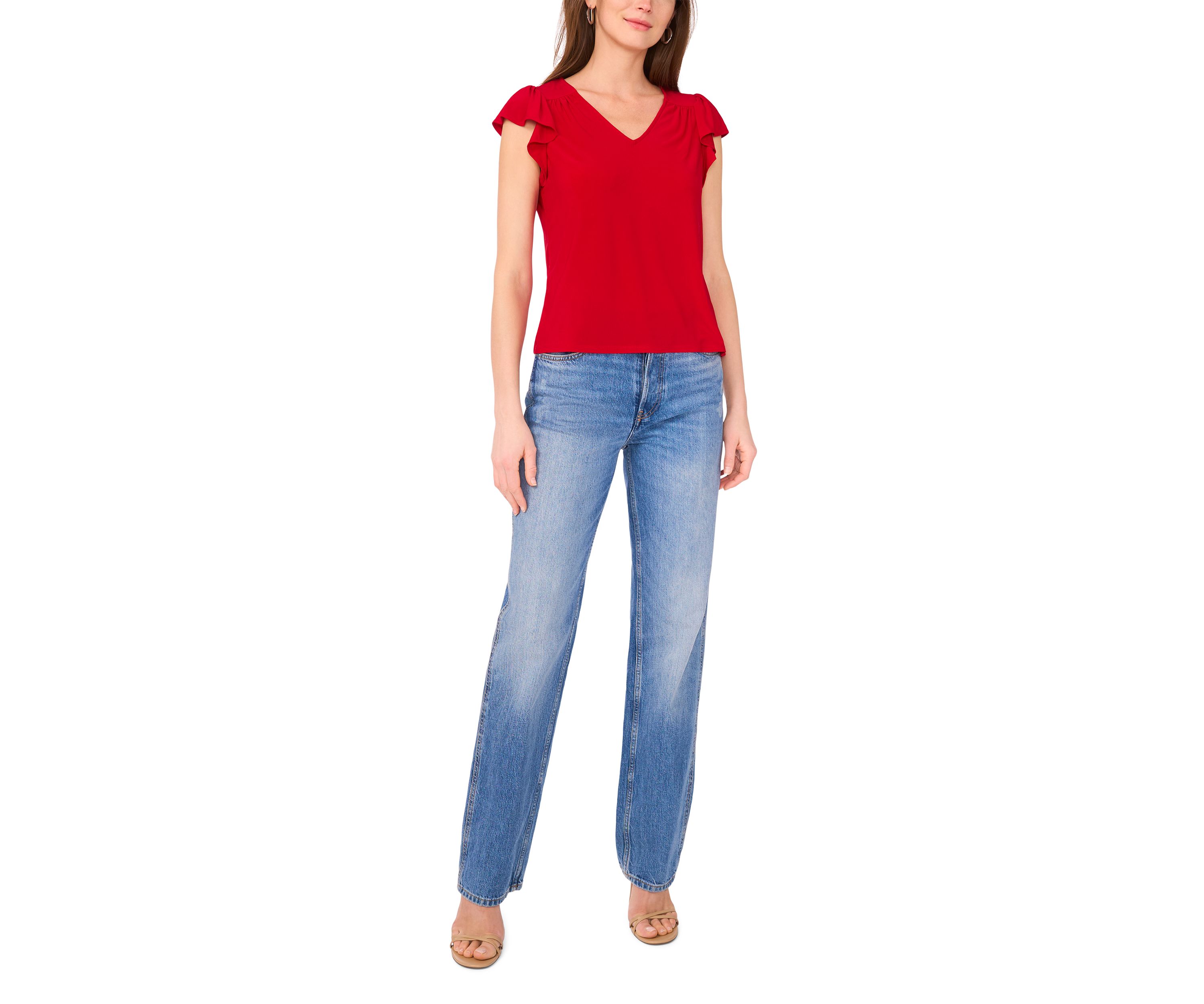 Petite Flutter Sleeve V-Neck Top
