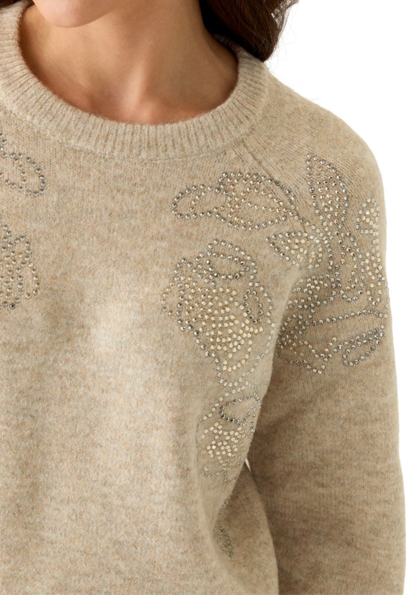 Petite Embellished Long Sleeve Crew Neck Sweater