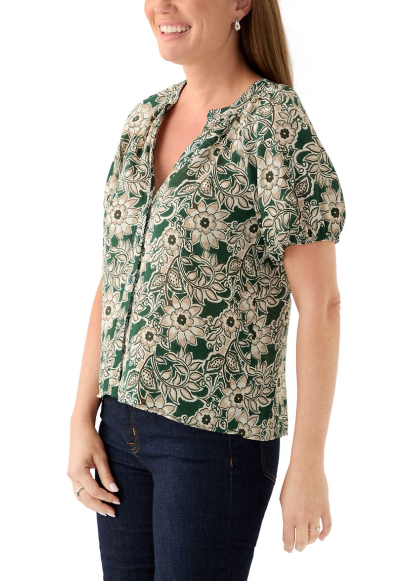 Petite 3/4 Sleeve Button Down Top