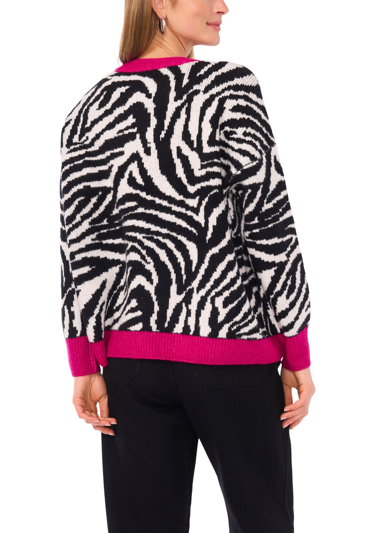 Petite  Long Sleeve Tipped Zebra Sweater 