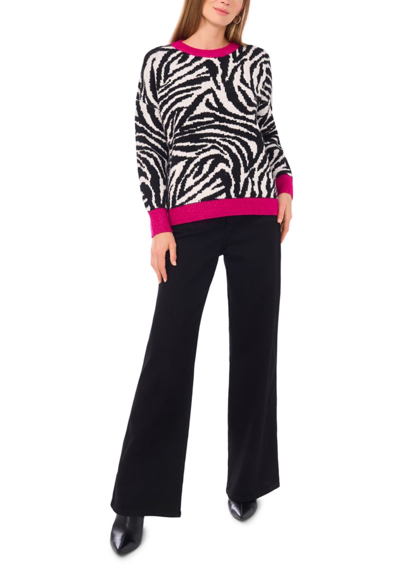 Petite  Long Sleeve Tipped Zebra Sweater 