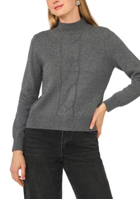 Vince Camuto Women's Petite Mock Neck Cable Knit Sweater