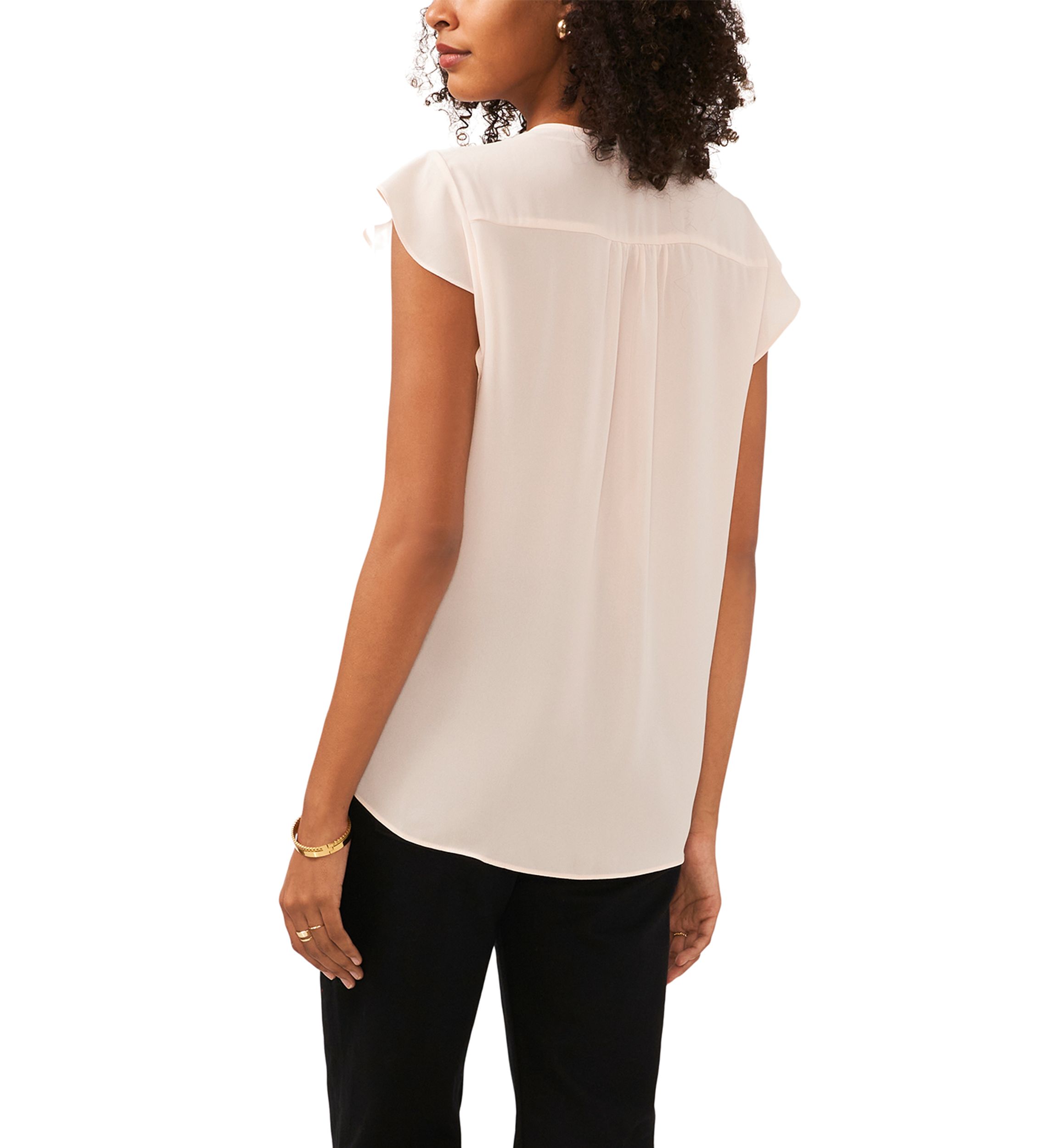 Petite Short Sleeve V-Neck Flutter Sleeve Top