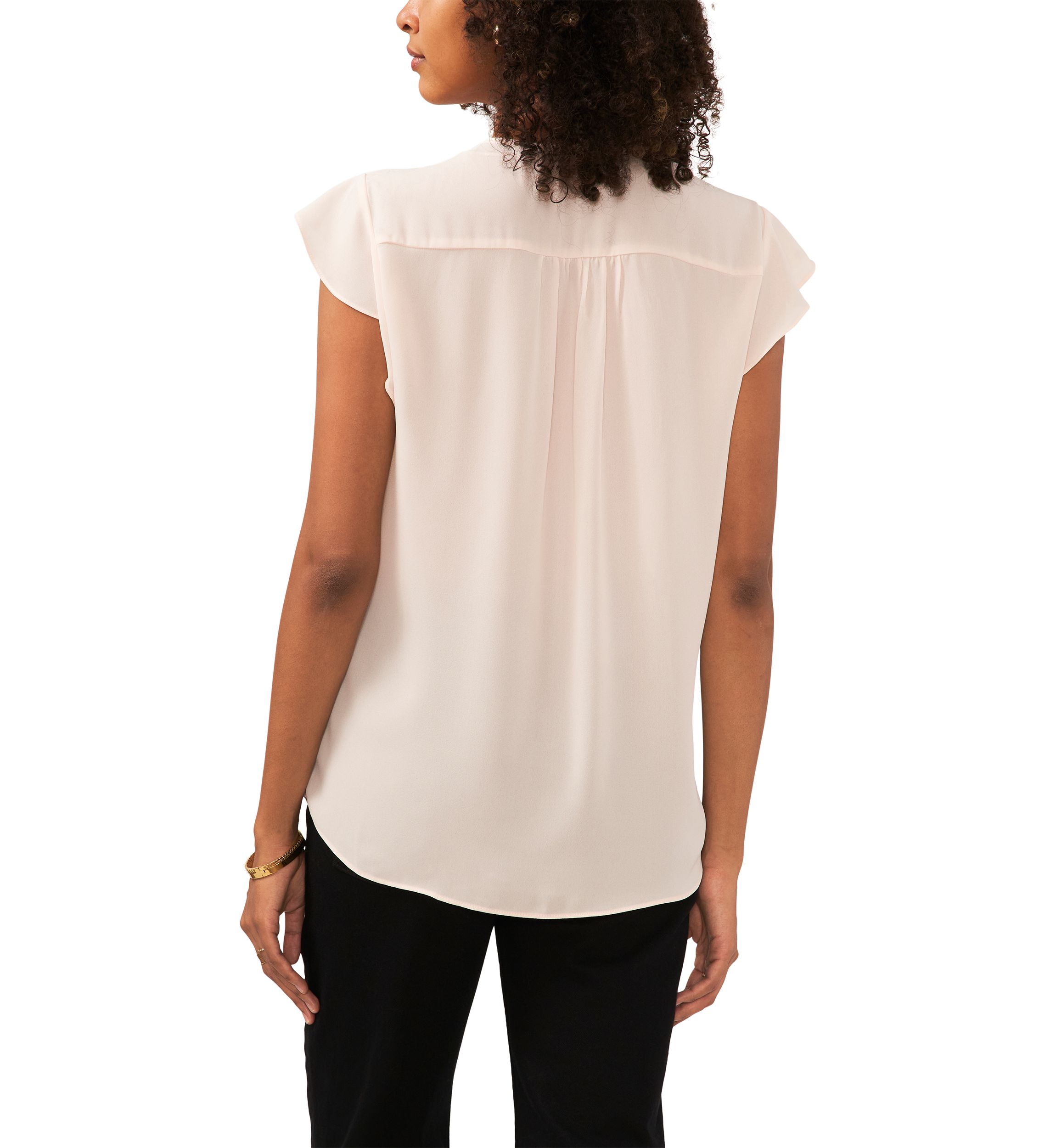 Petite Short Sleeve V-Neck Flutter Sleeve Top