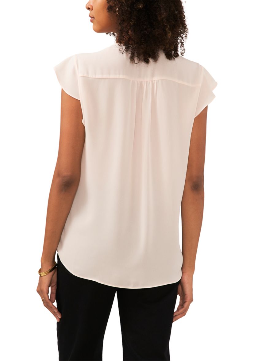 Petite Short Sleeve V-Neck Flutter Sleeve Top