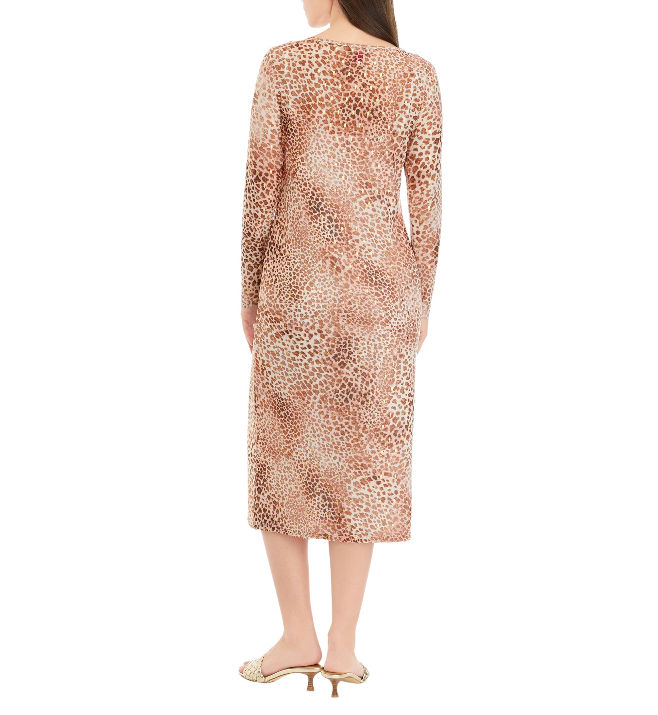 Petite Crew Neck Long Sleeve Mesh Midi Dress