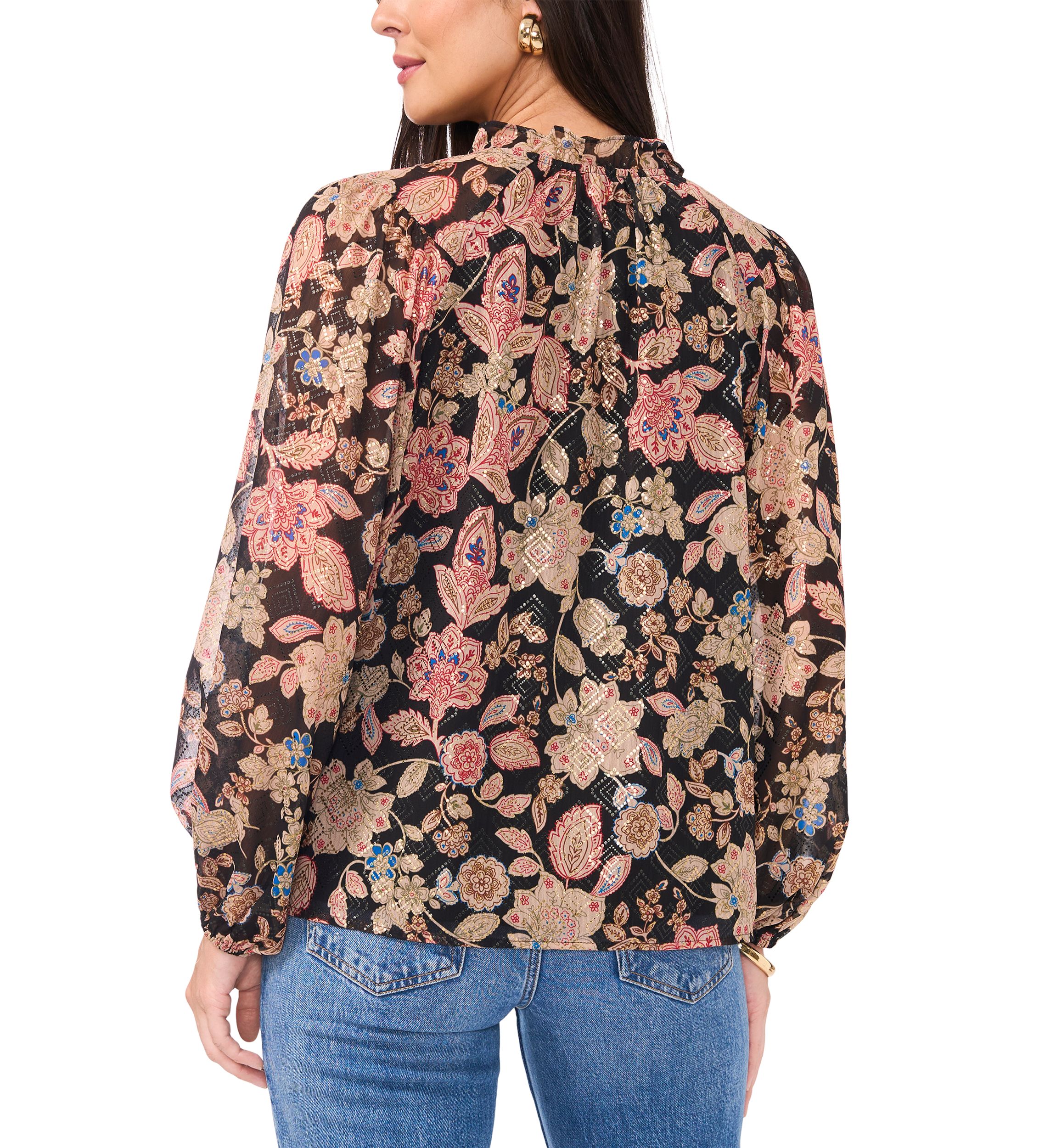 Petite Peasant Split Neck Blouse