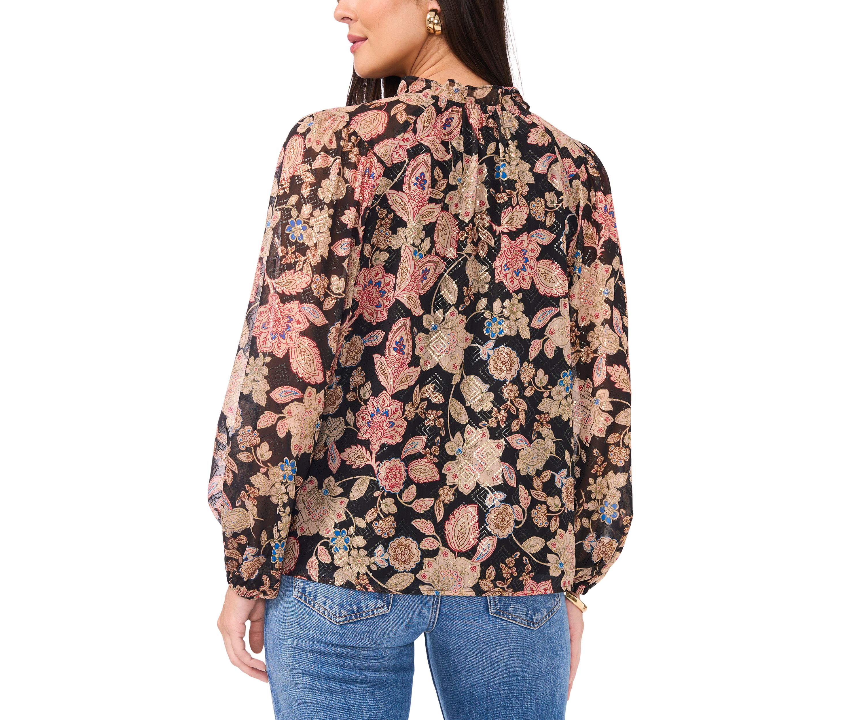 Petite Peasant Split Neck Blouse