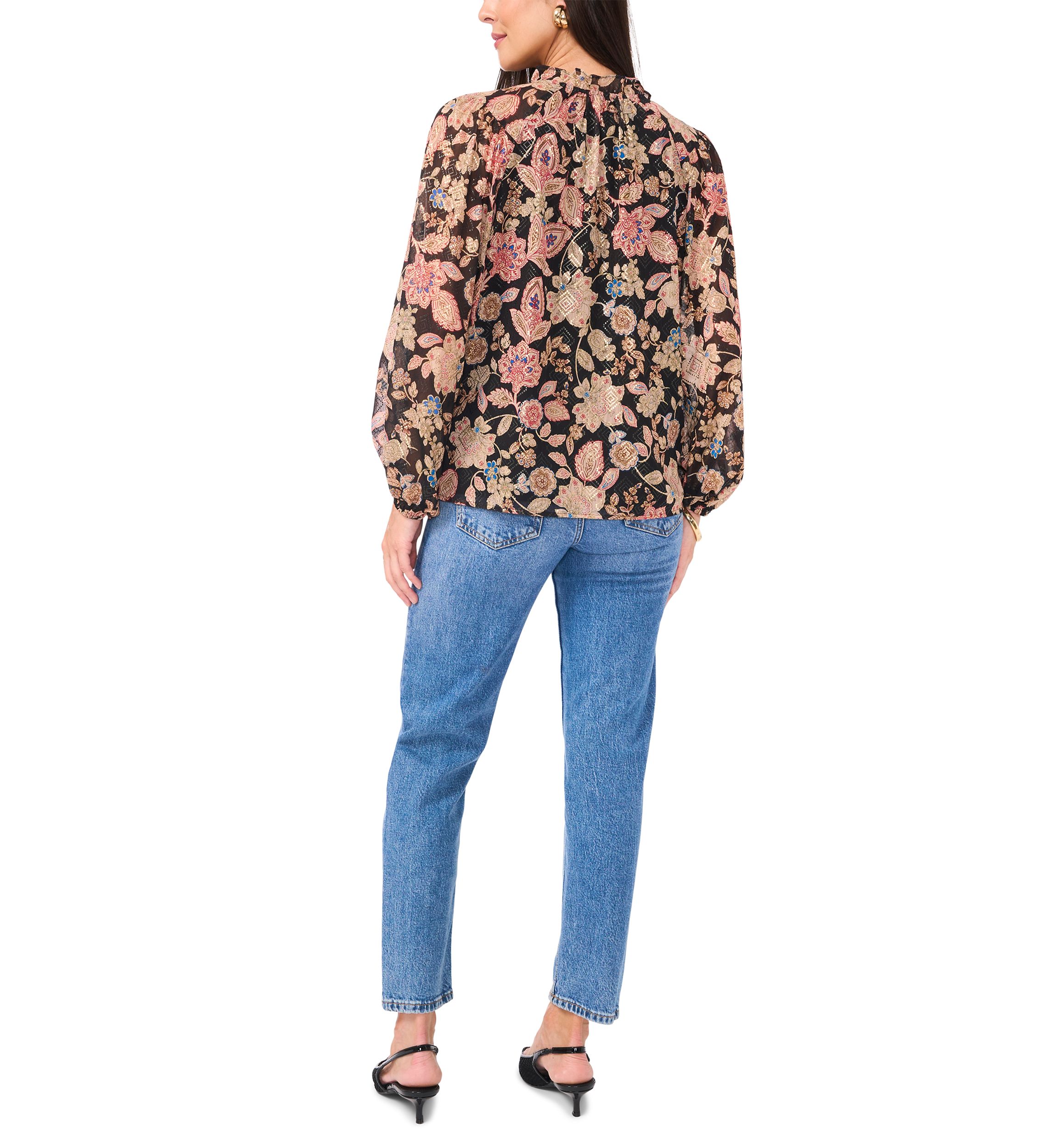 Petite Peasant Split Neck Blouse