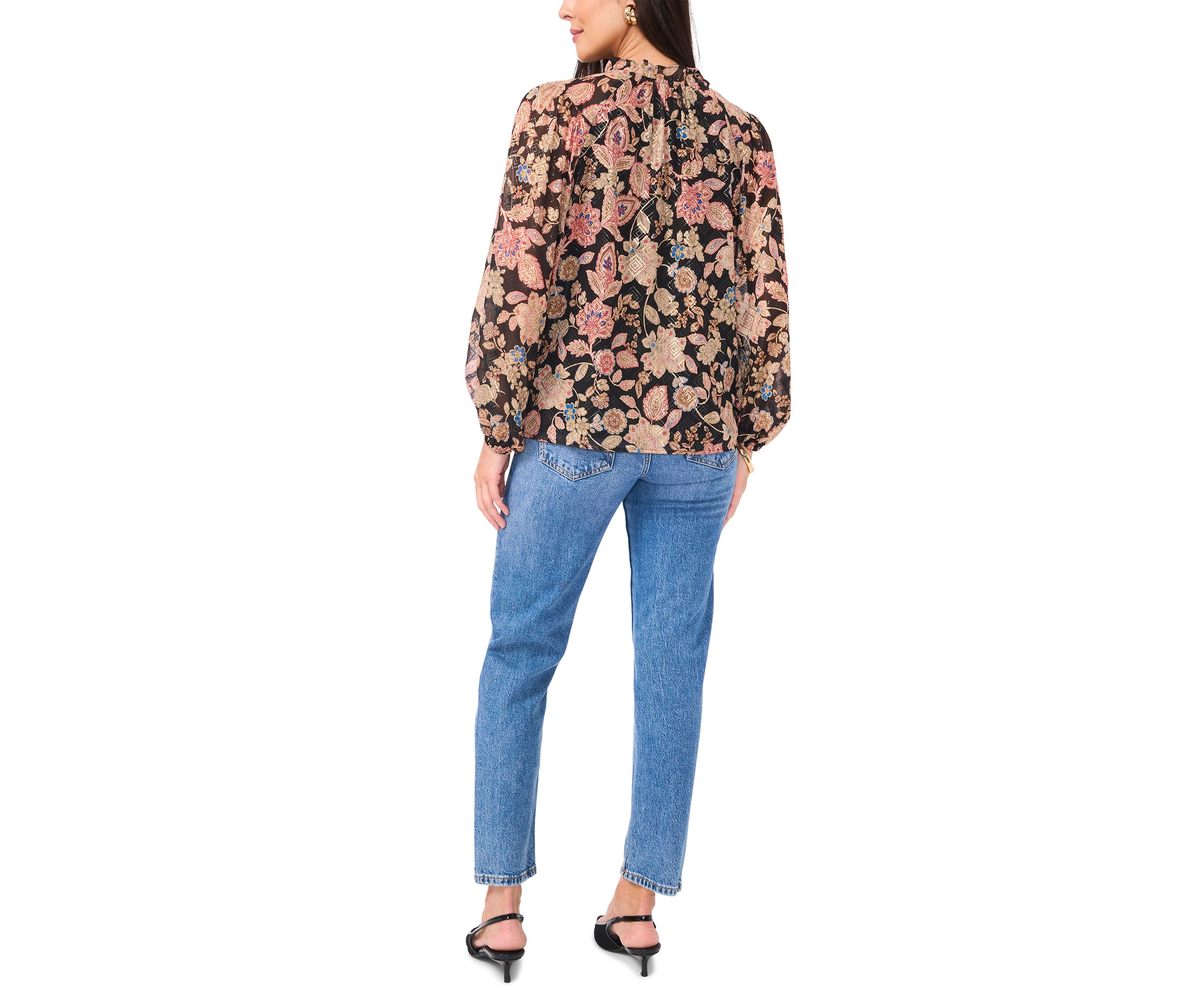 Petite Peasant Split Neck Blouse