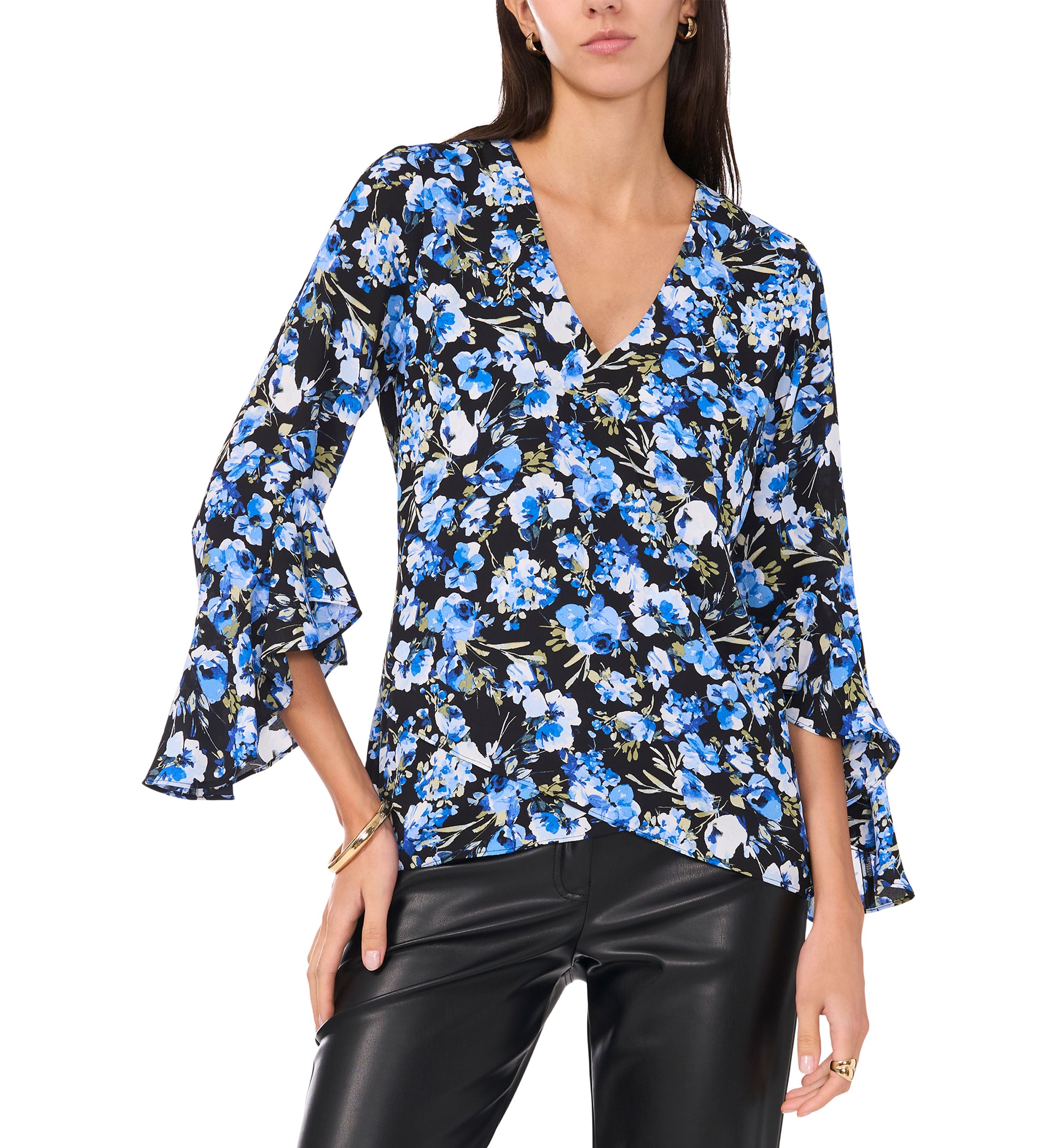 Petite Floral V-Neck Blouse