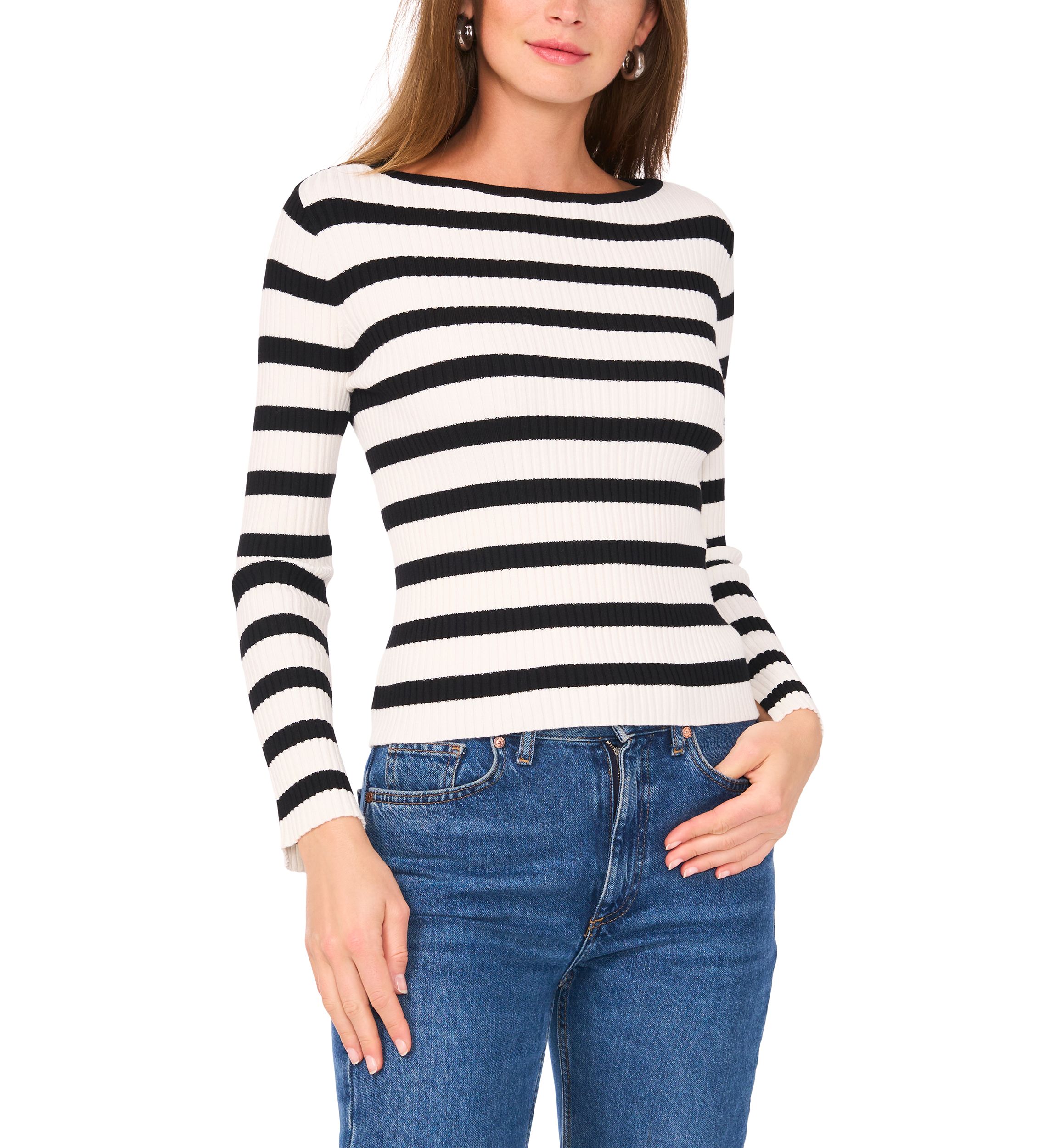 Petite Boat Neck Allover Stripe Top