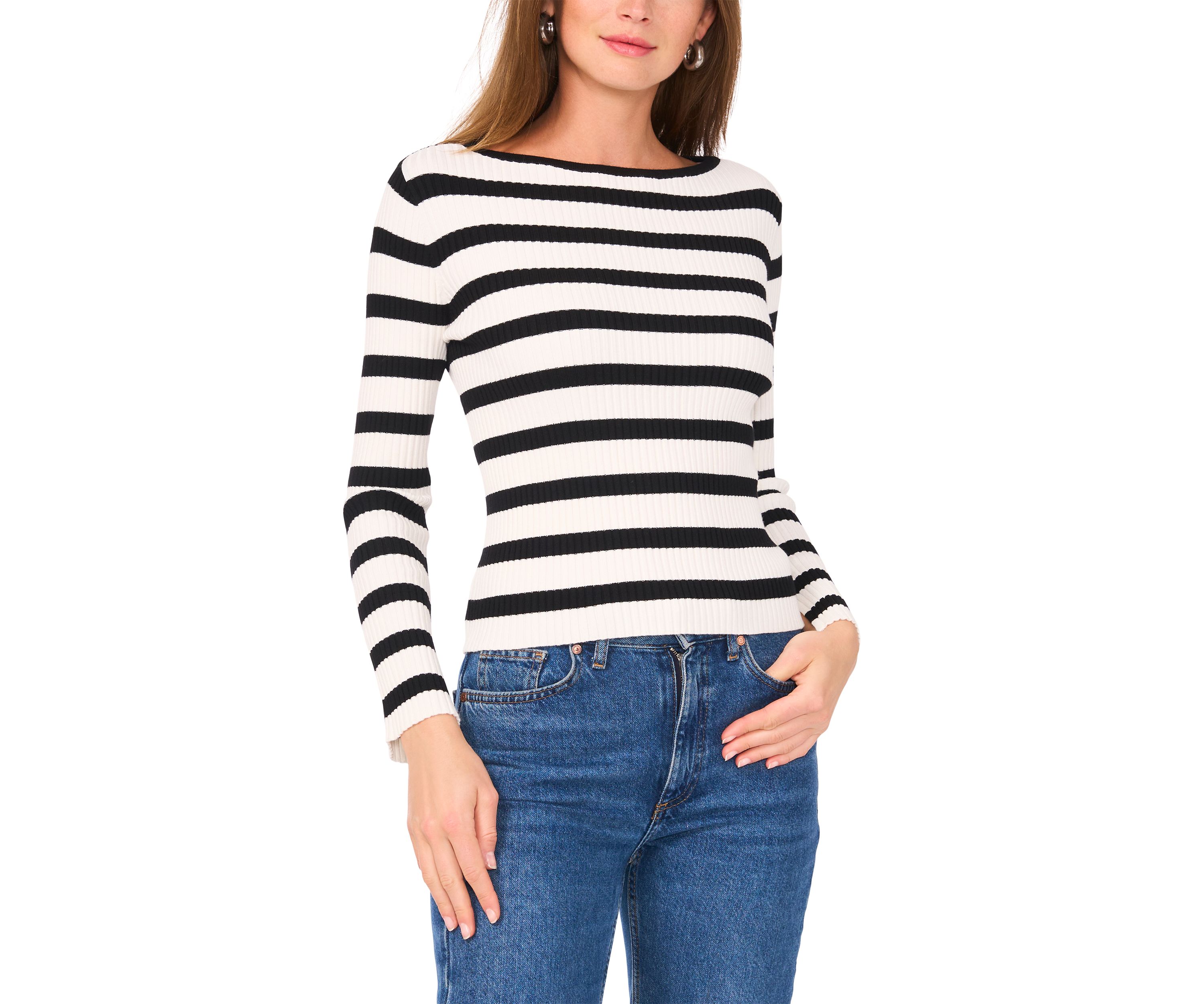 Petite Boat Neck Allover Stripe Top