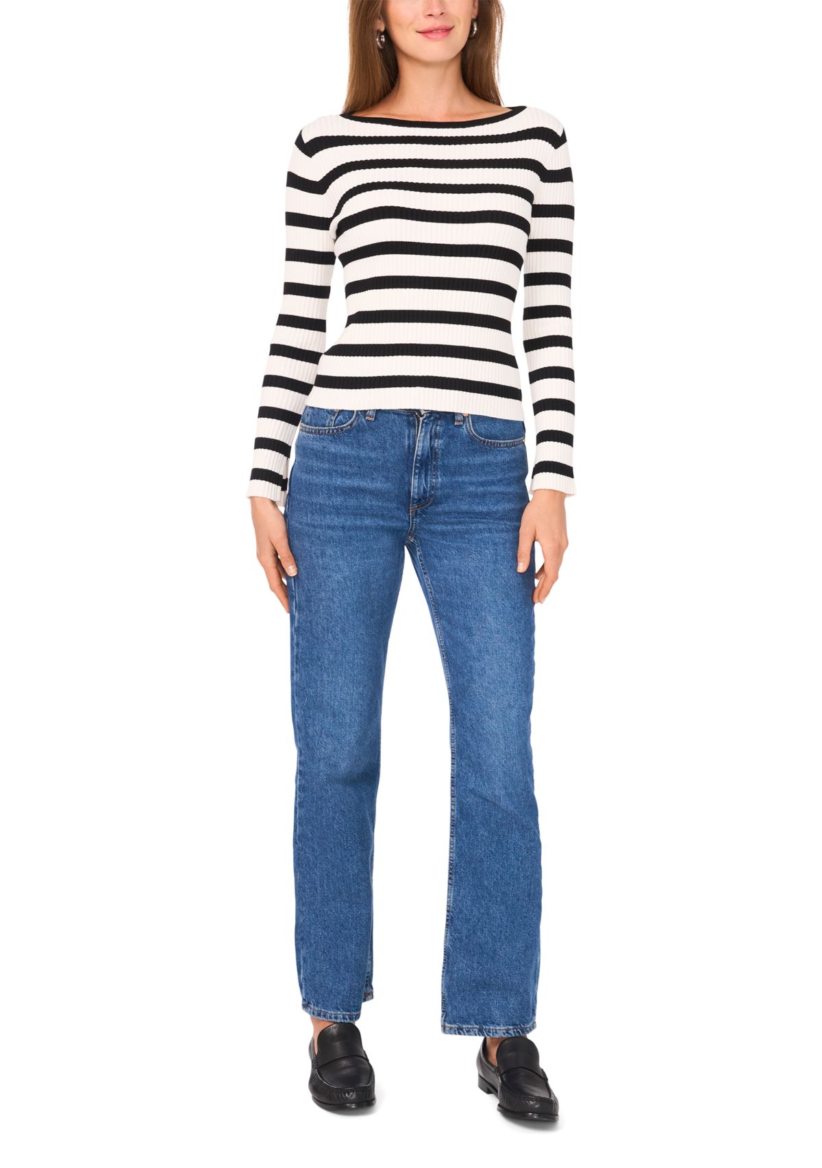 Petite Boat Neck Allover Stripe Top