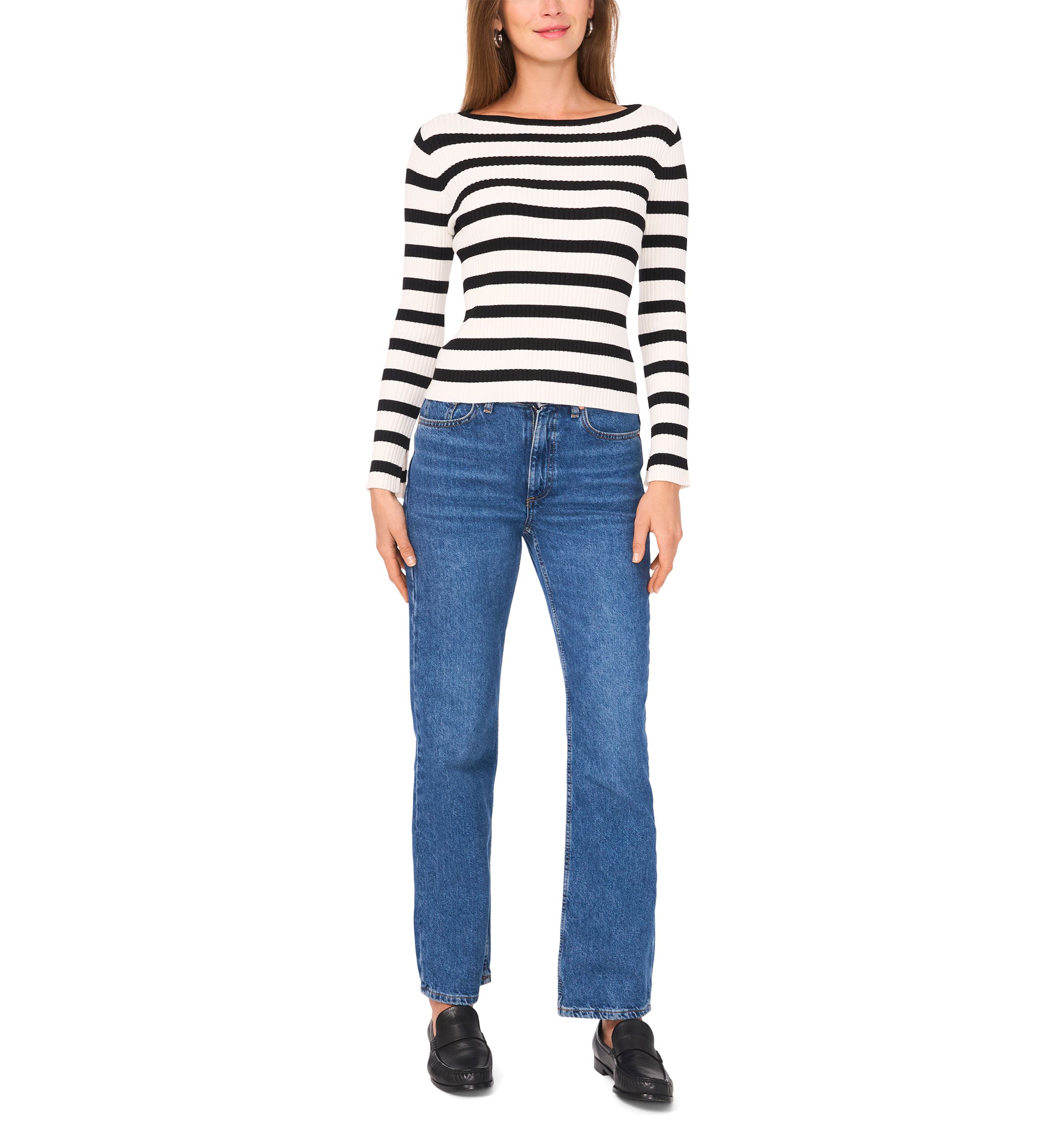 Petite Boat Neck Allover Stripe Top