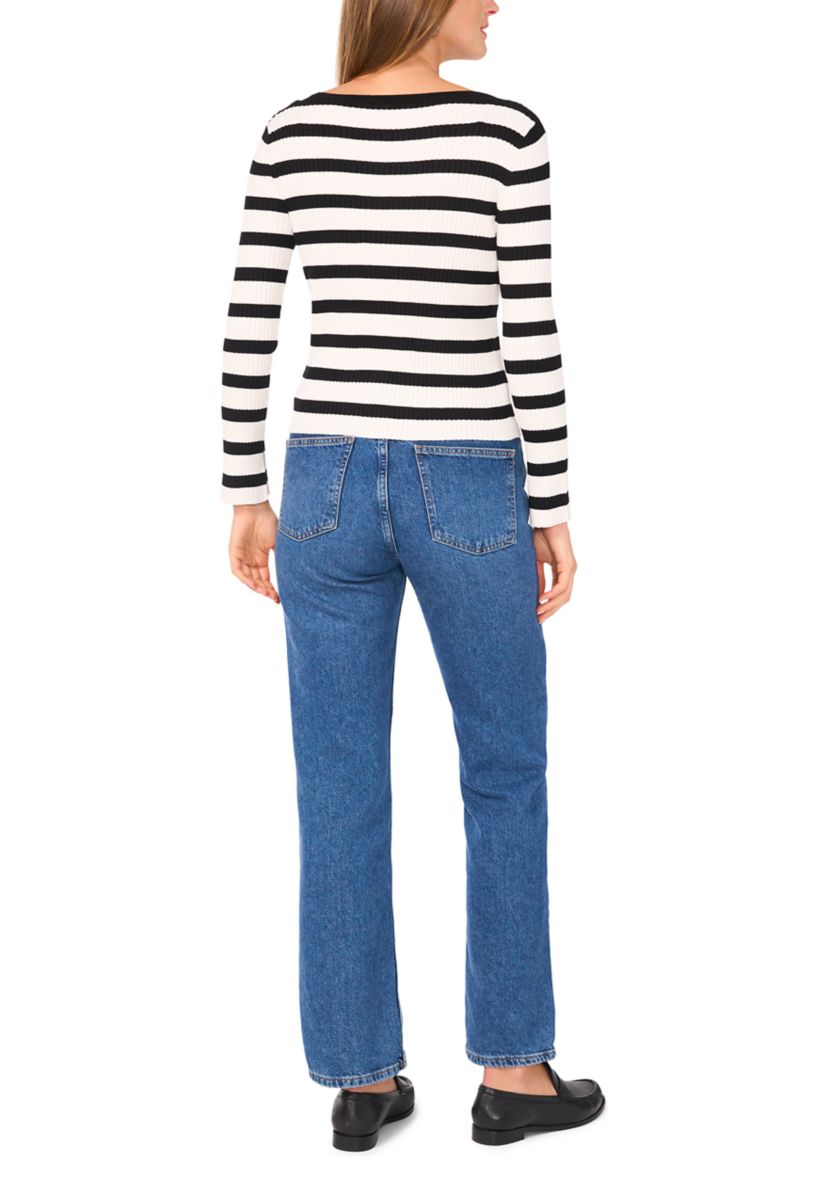 Petite Boat Neck Allover Stripe Top