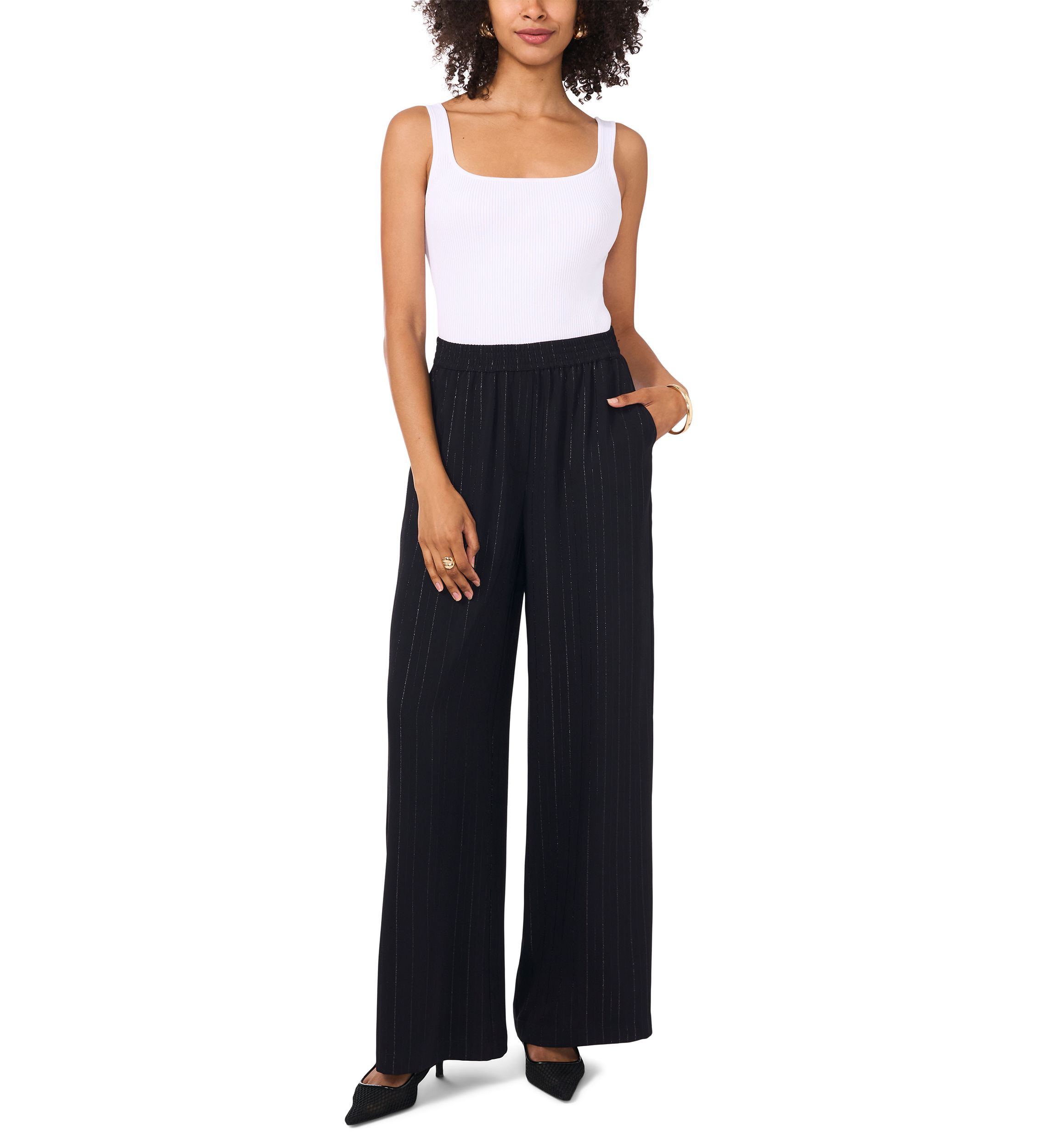 Petite Elastic Waist Pants with Slant