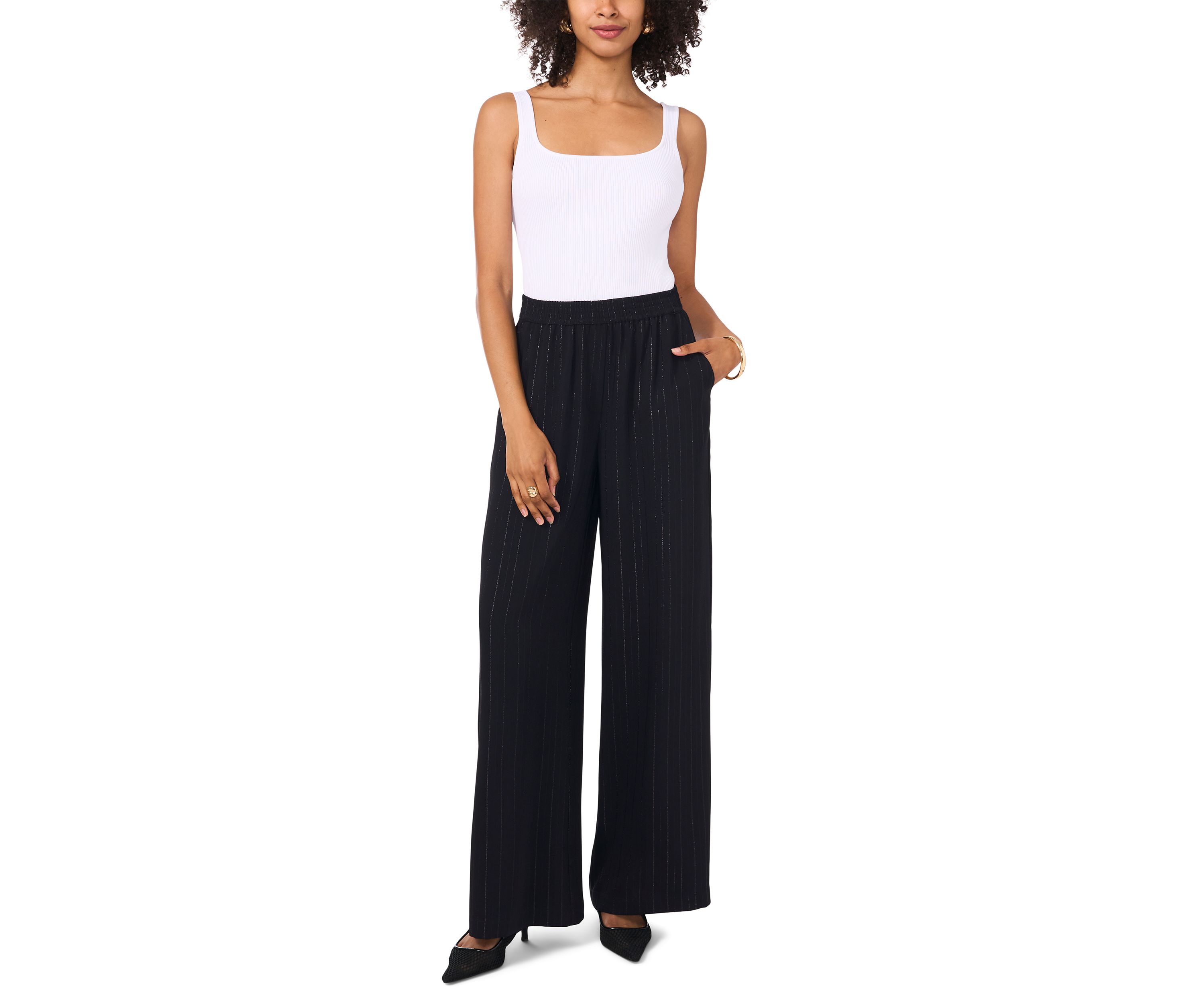 Petite Elastic Waist Pants with Slant